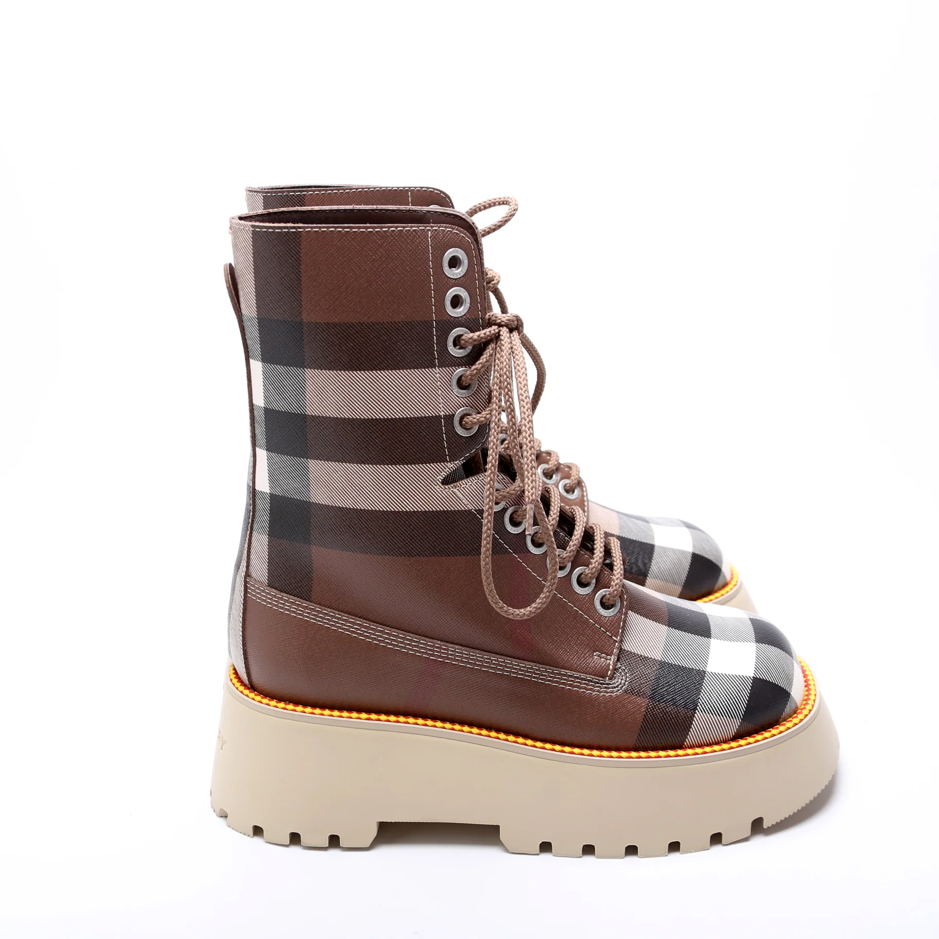 Exaggerated Check Platform Boots Size 38.5 Brown - Image 3