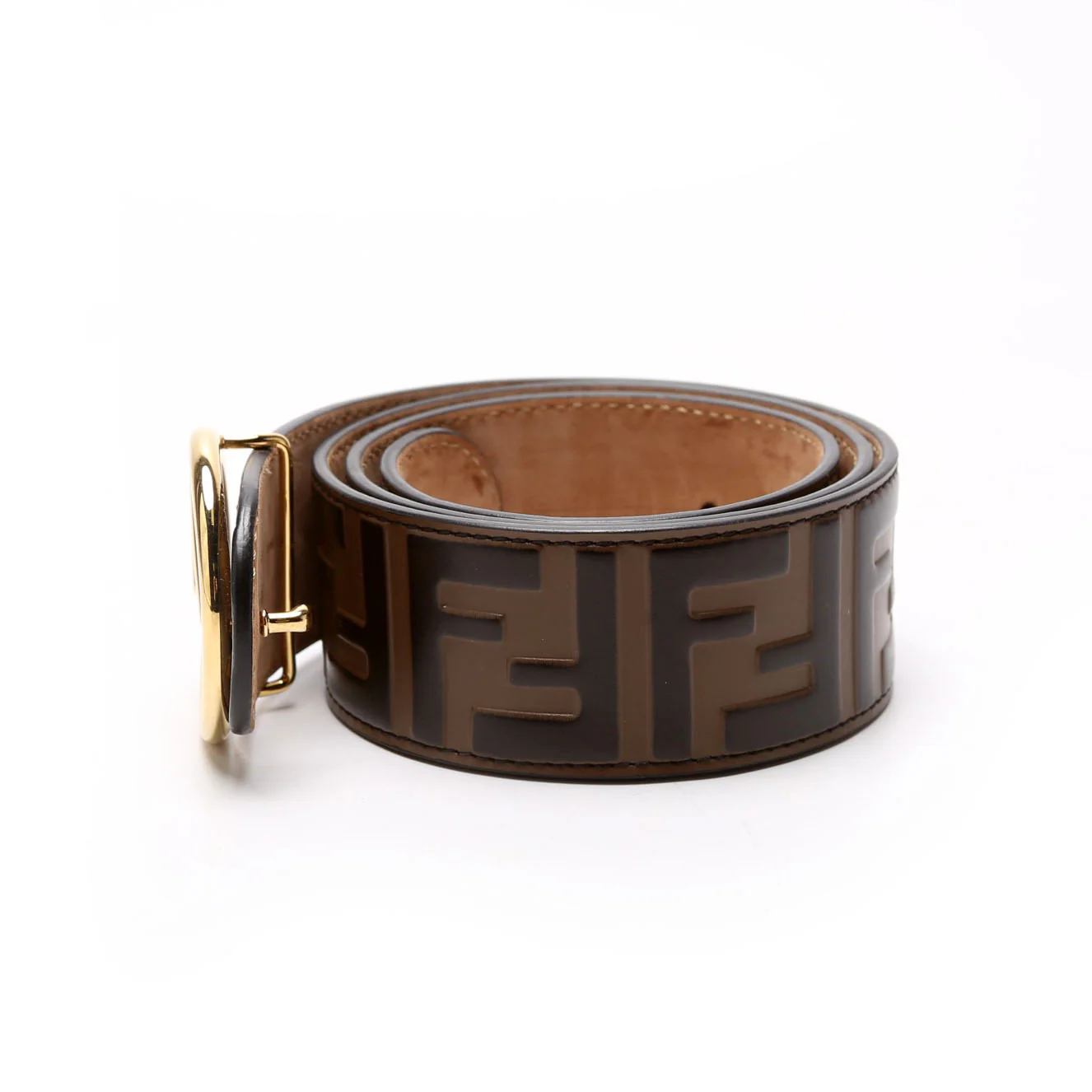 F Is Fendi FF Embossed Belt Size 75/30 Brown/Black - Image 2
