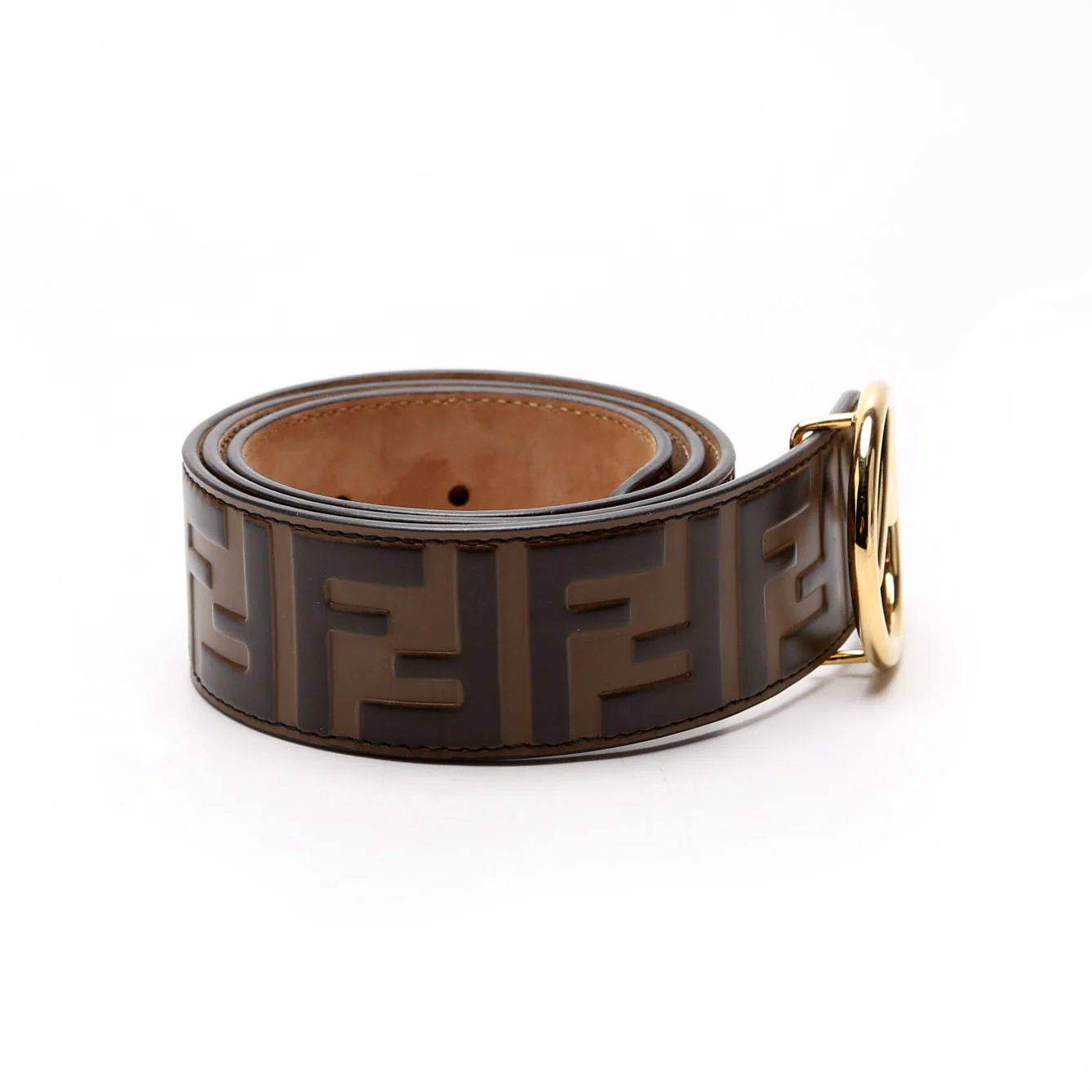 F Is Fendi FF Embossed Belt Size 75/30 Brown/Black - Image 4