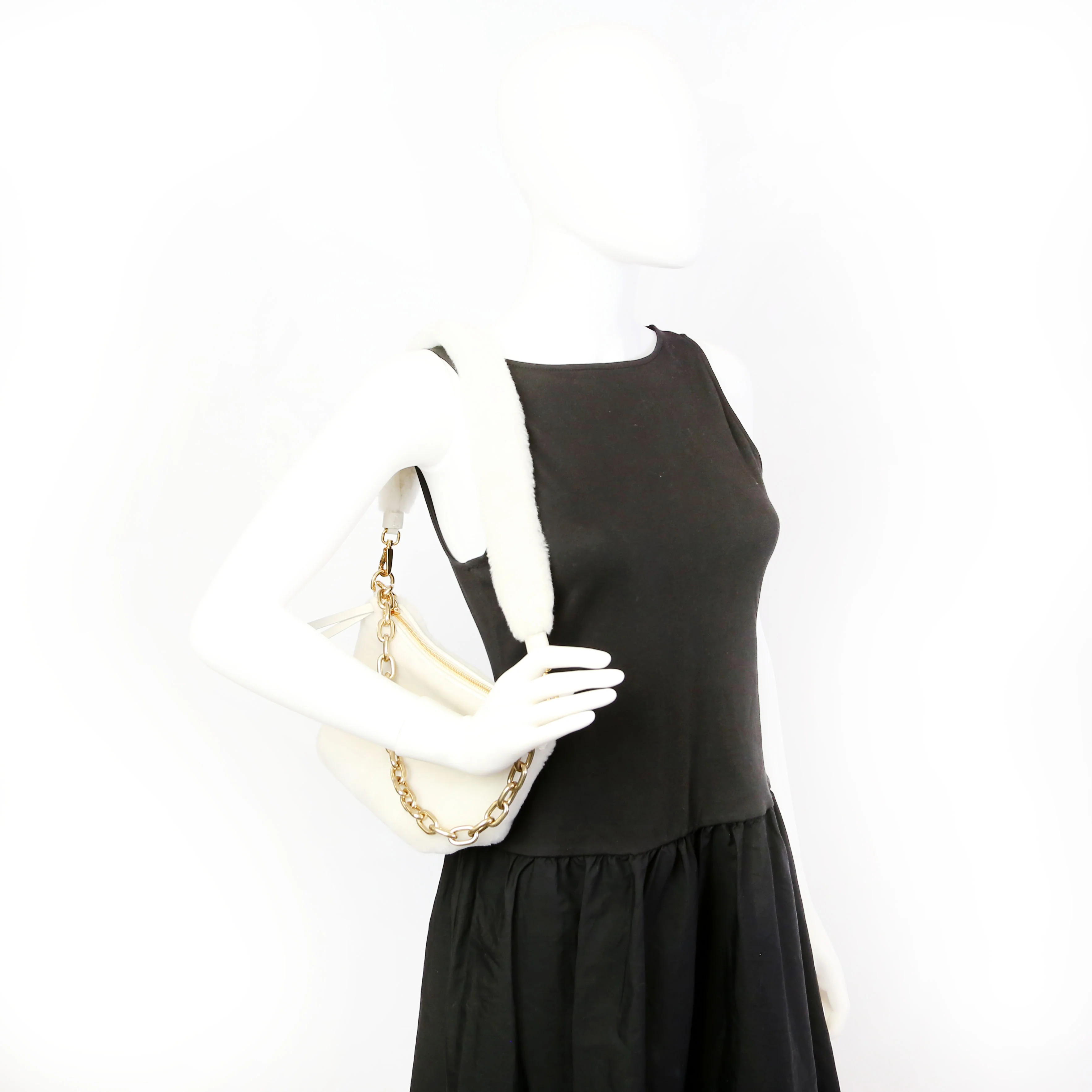 Faux Fur Chain Shoulder White/Gold - Image 12