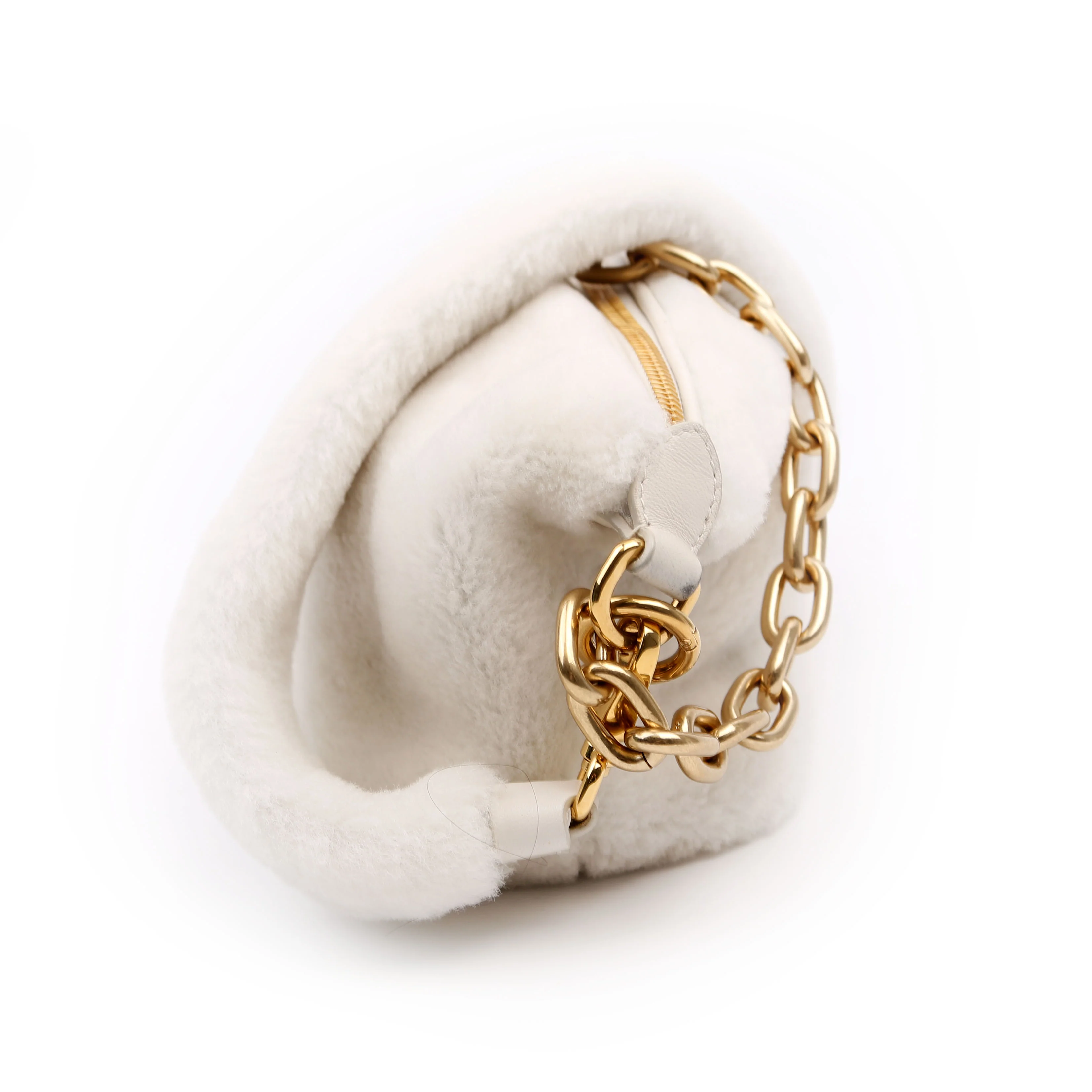 Faux Fur Chain Shoulder White/Gold - Image 4
