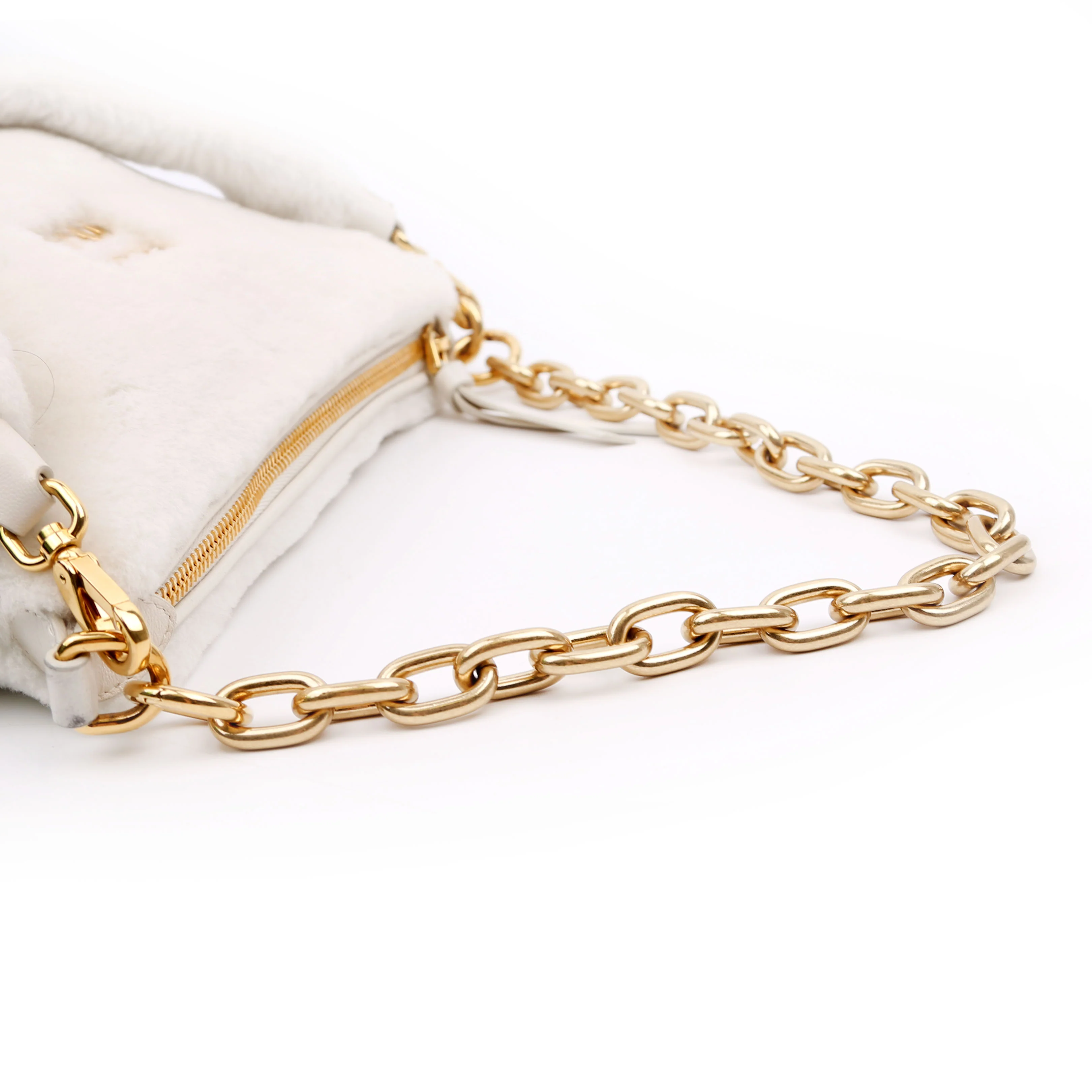 Faux Fur Chain Shoulder White/Gold - Image 9