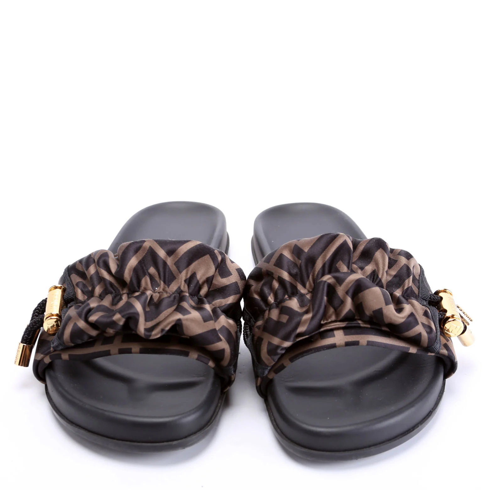 Fendi Feel Satin Slides Size 37 Brown/Black - Image 2