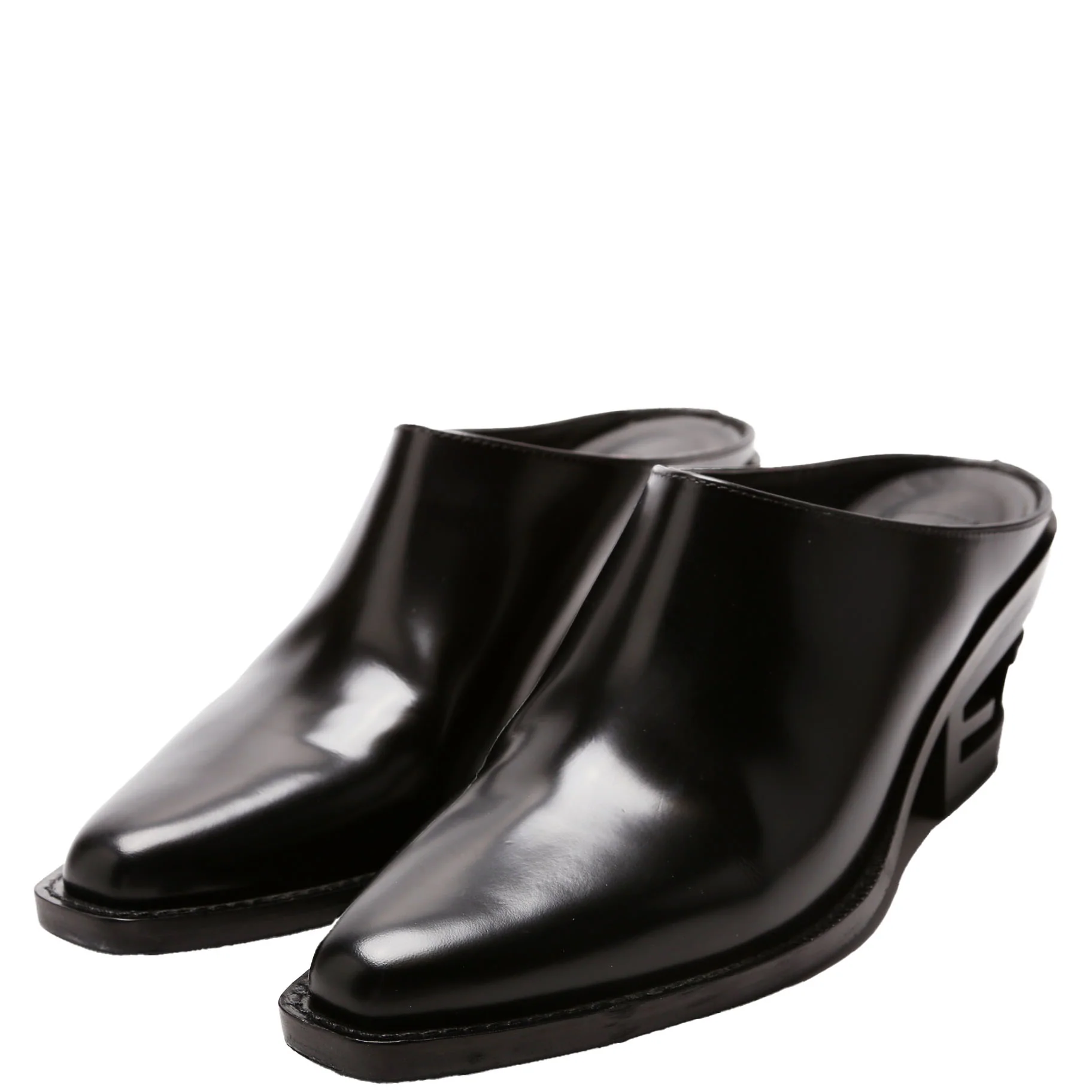 FF Leather Logo Mules Size 38 Black