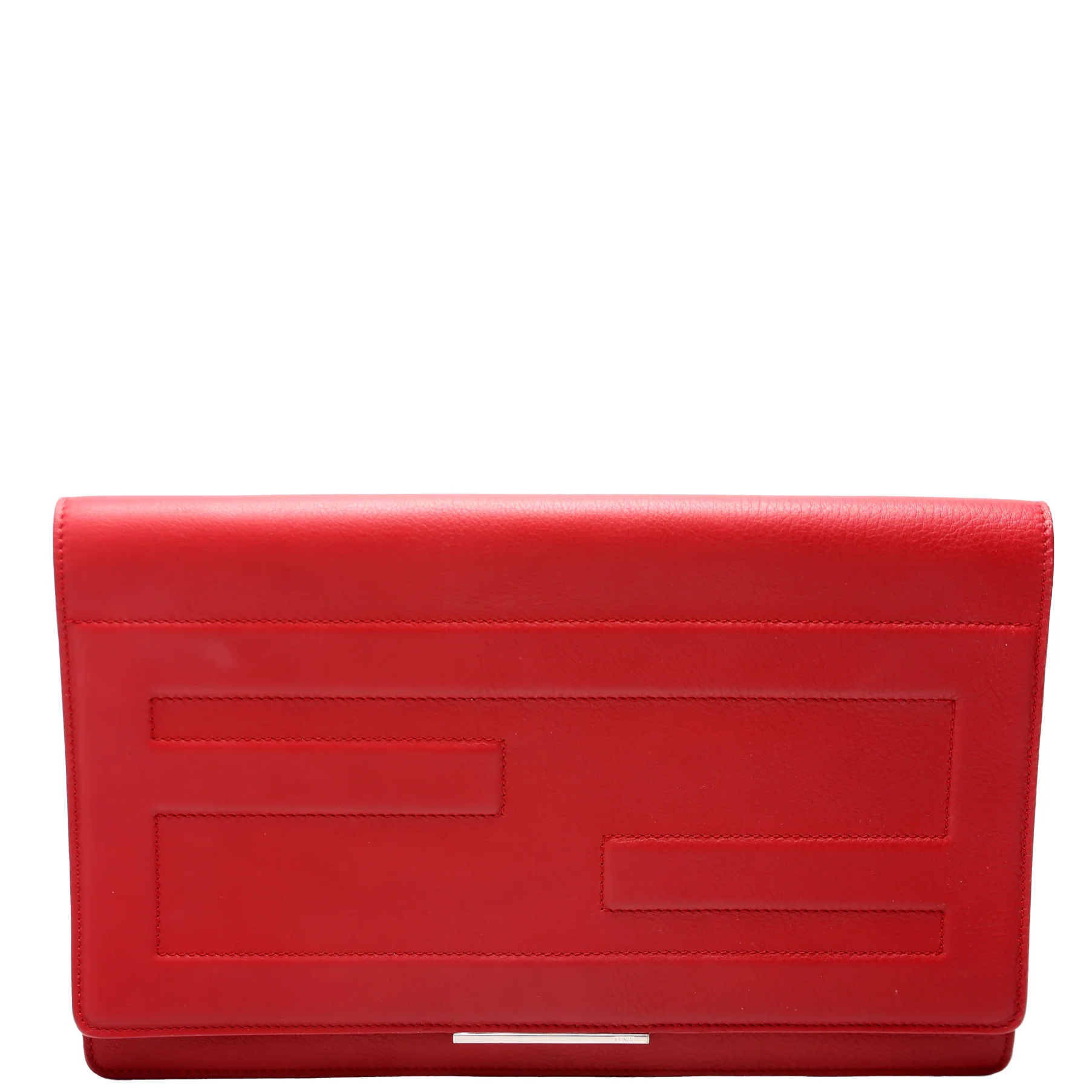 FF Logo Leather Fold Over Clutch Red