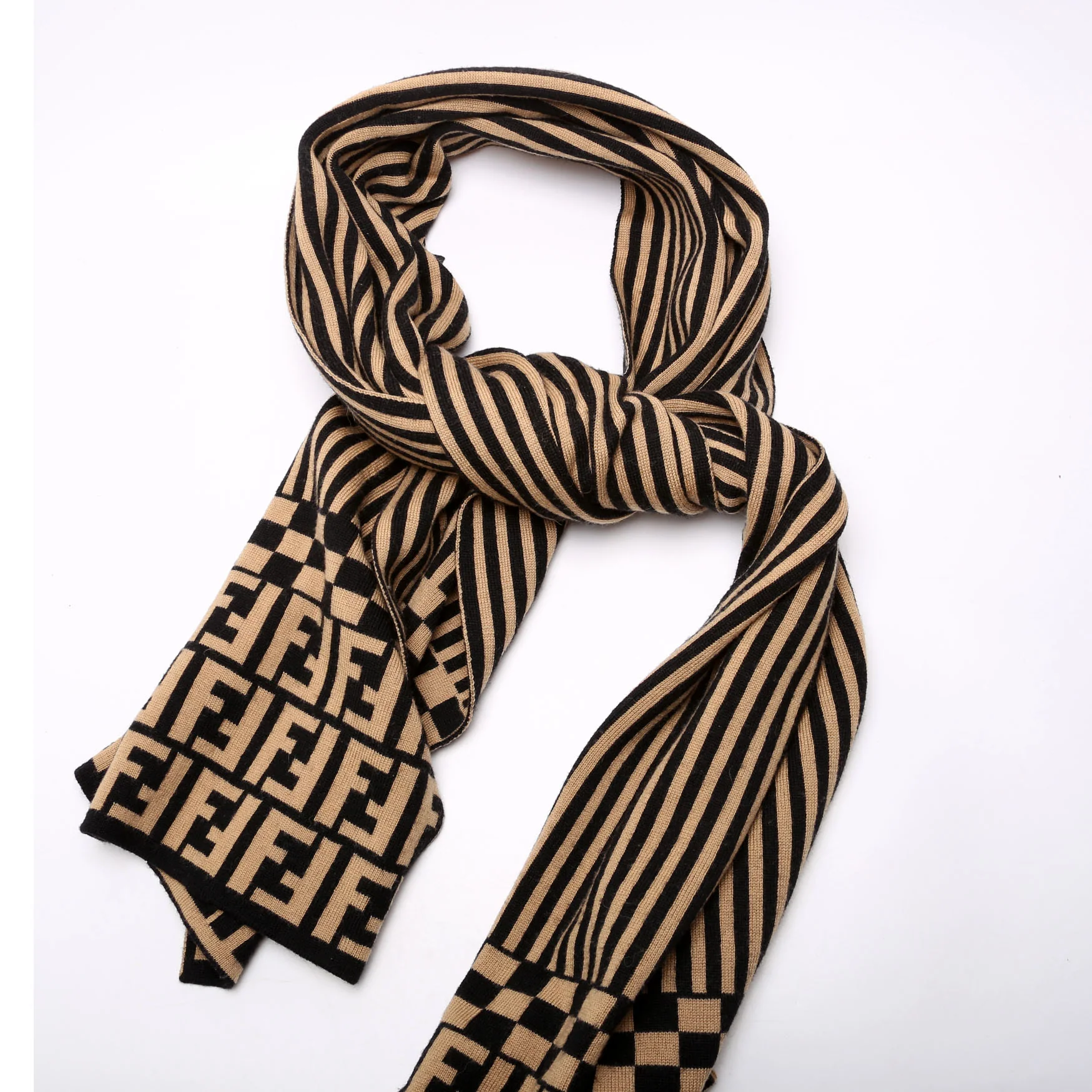 FF Pequin Stripes Wool Scarf Brown - Image 2