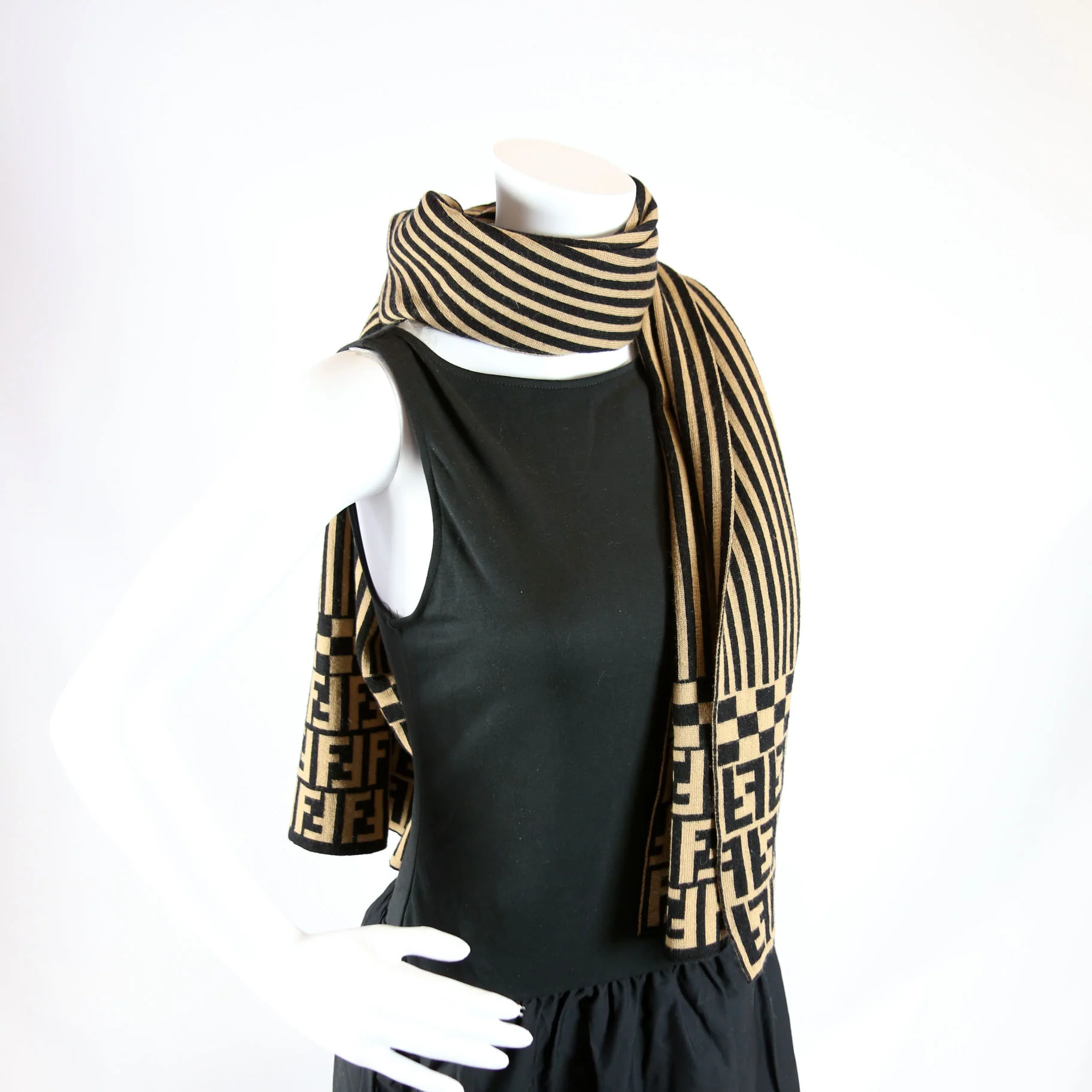 FF Pequin Stripes Wool Scarf Brown - Image 5