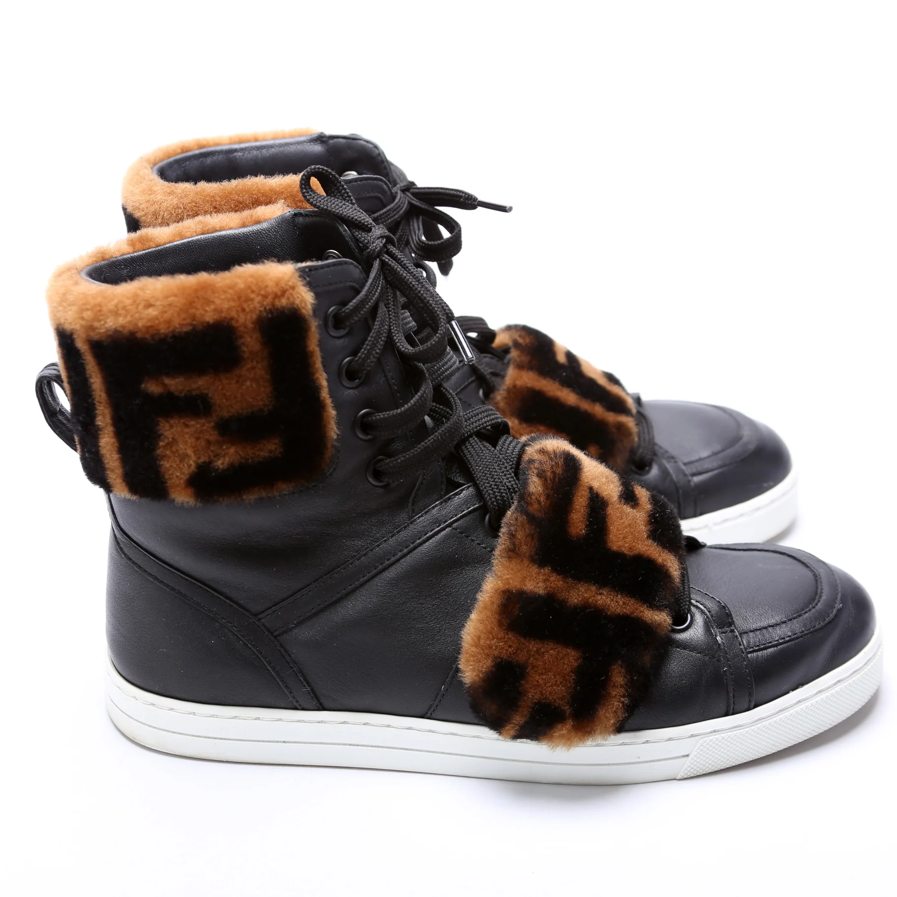 FF Shearling High Top Sneakers Size 37.5 - Image 3