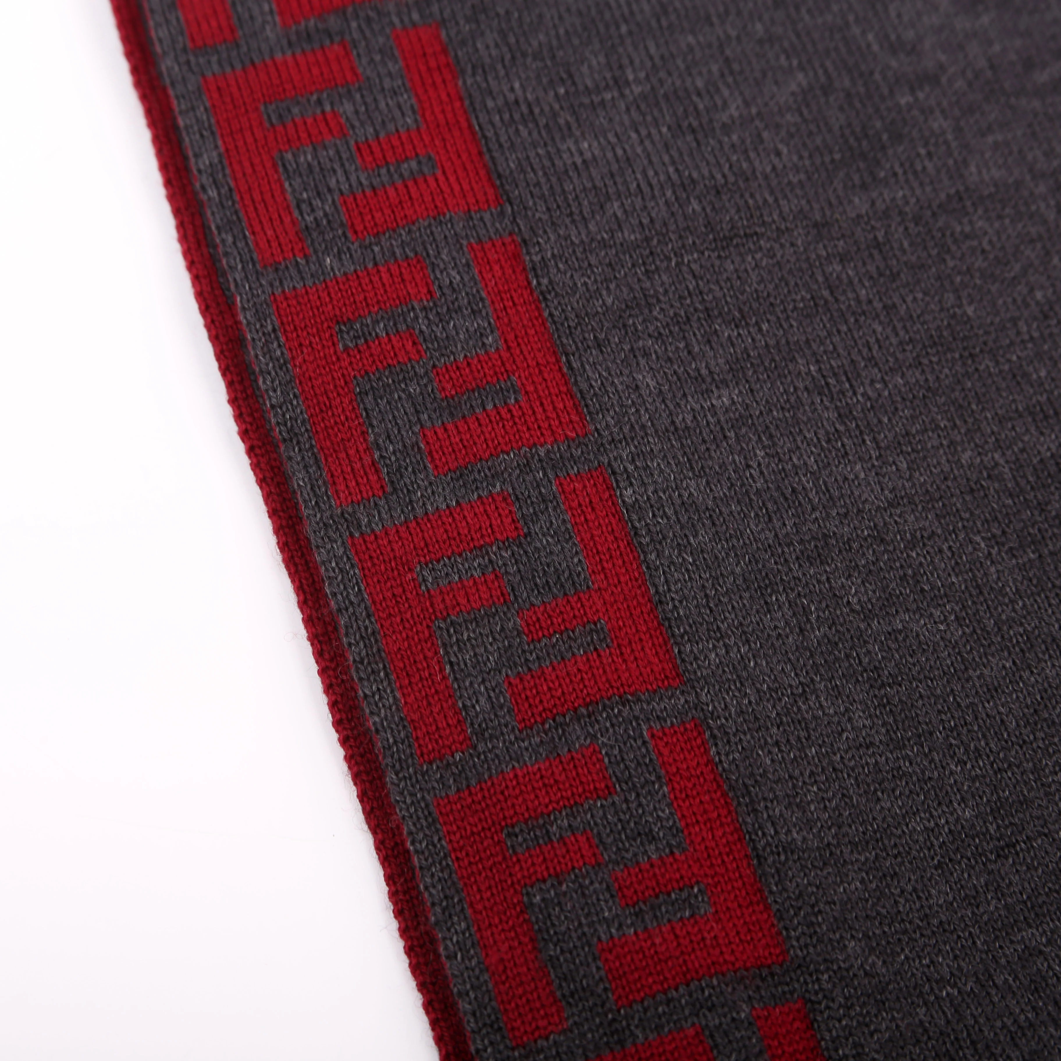 FF Wool Muffler Scarf Grey/Red - Image 2