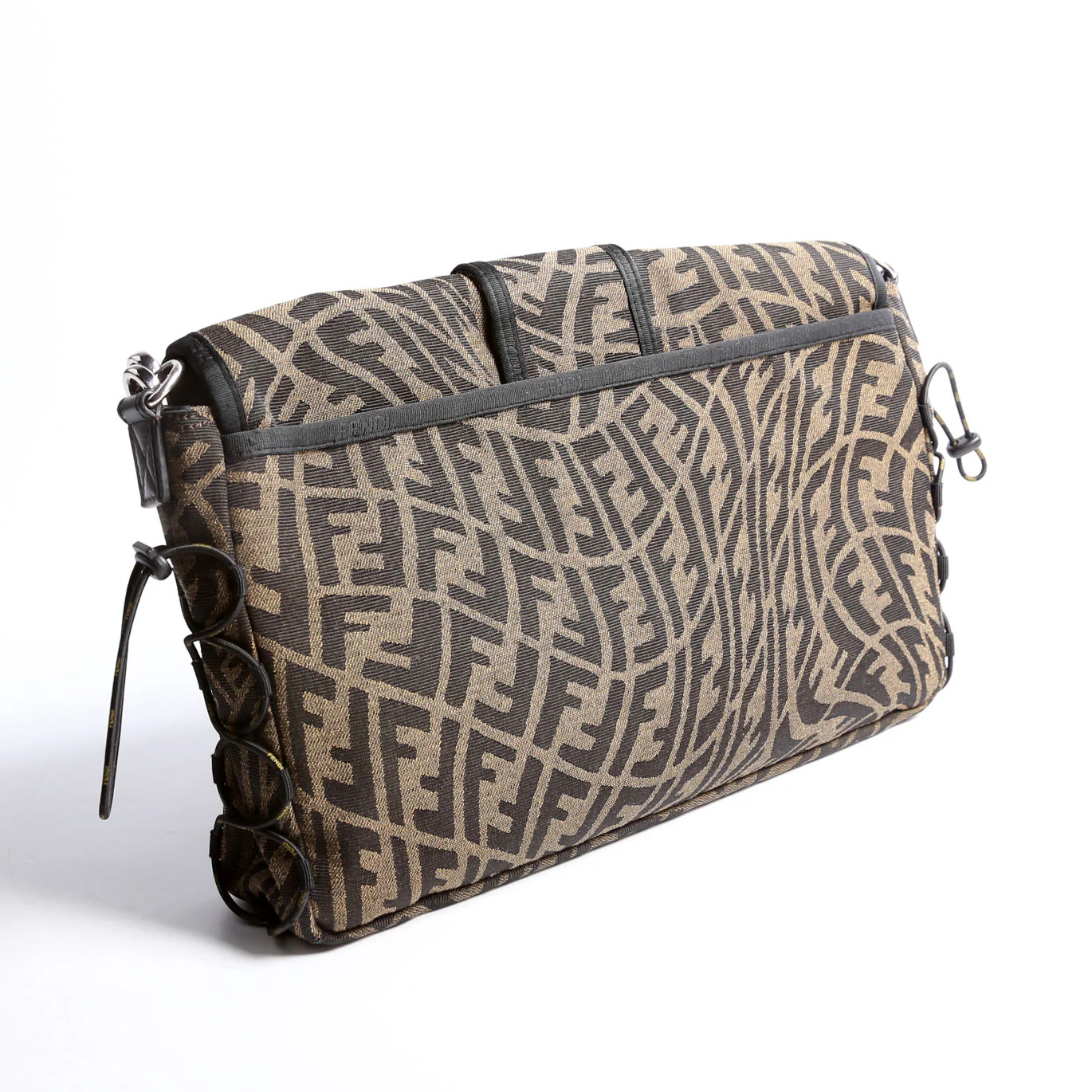 FF Zucca/Mesh Vertigo Baguette Satchel Large Black/Brown - Image 3