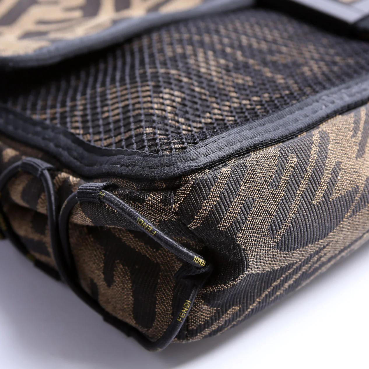FF Zucca/Mesh Vertigo Baguette Satchel Large Black/Brown - Image 6