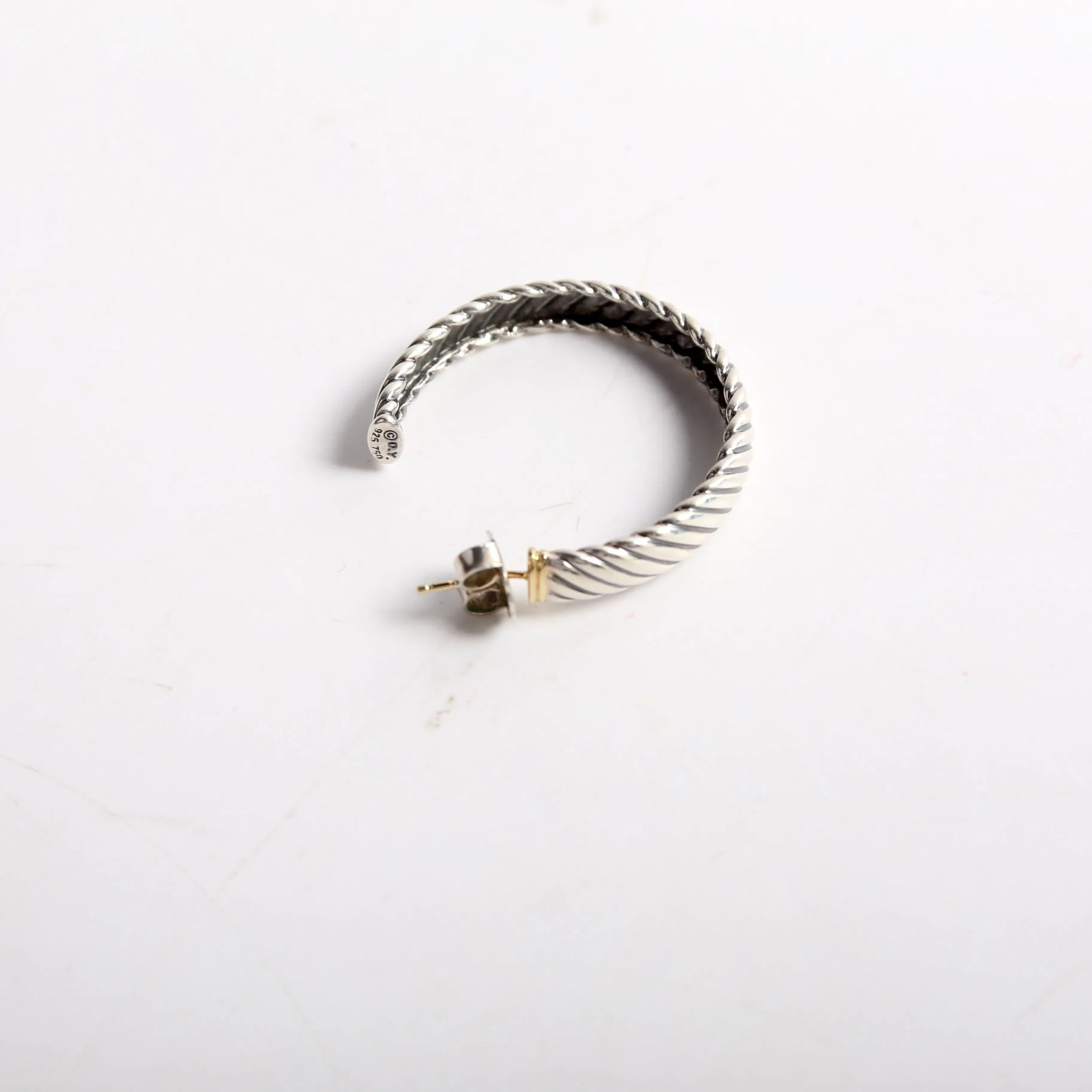 Flat Cable 7MM Hoop Earrings 925/750 - Image 2
