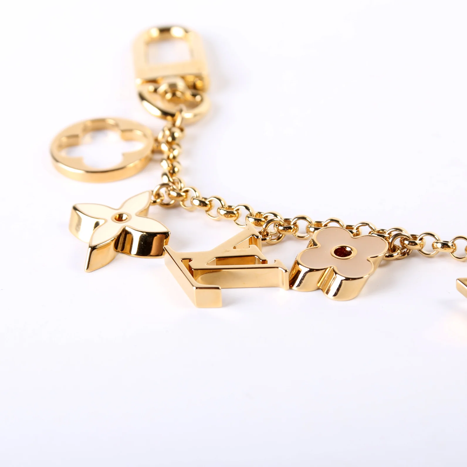 Fleur De Monogram Bag Charm Chain Gold/Beige - Image 2