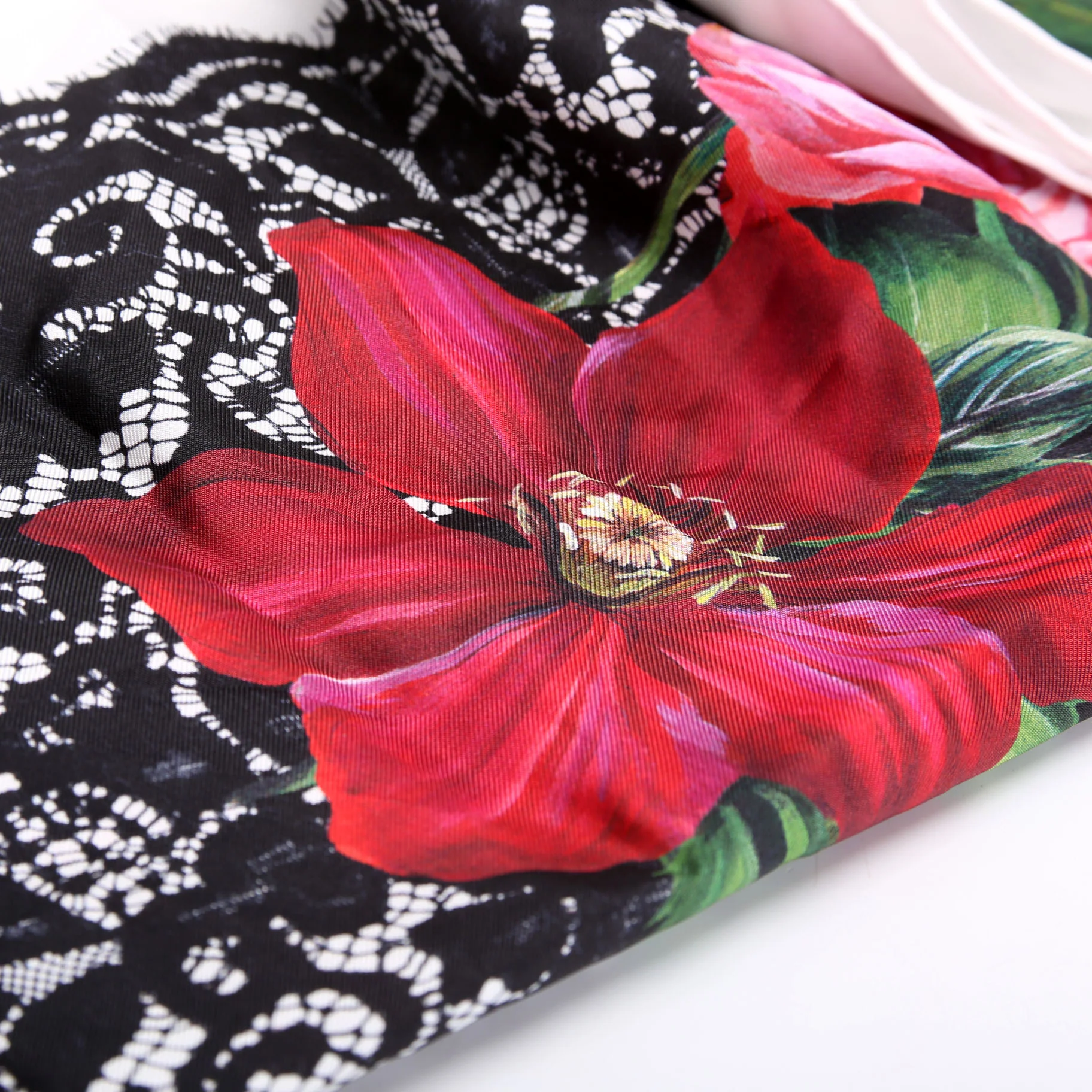 Floral Foulard Lace Silk Scarf 90CM Multicolor - Image 3