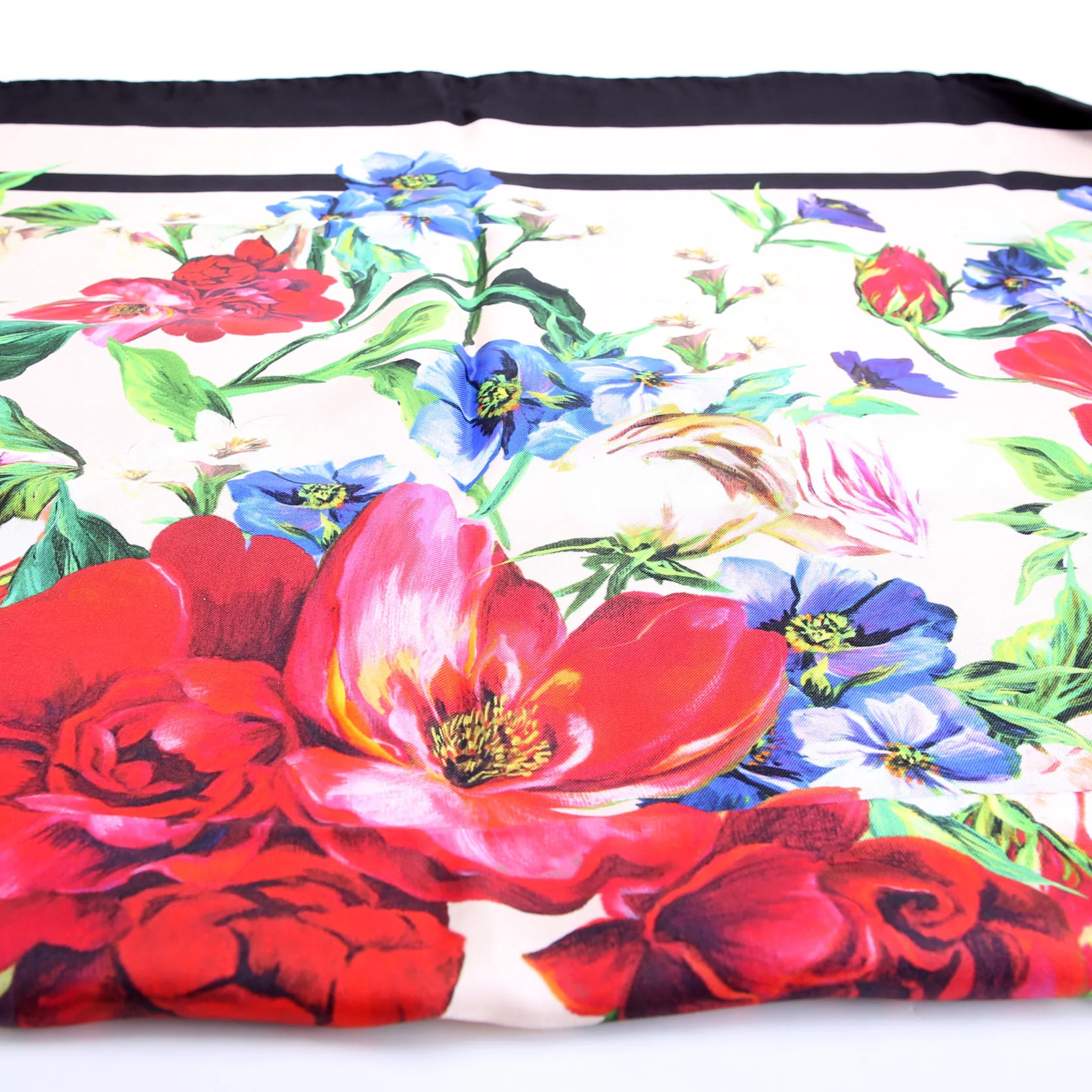 Floral Foulard Silk 90CM Scarf Black/Multicolor - Image 2