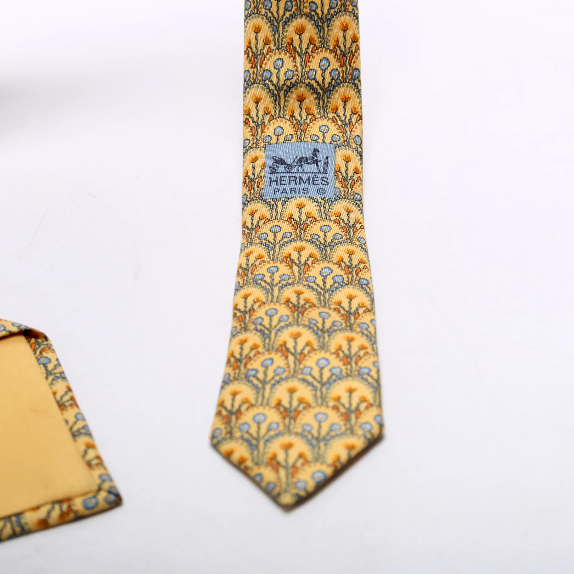 Floral Print Silk Tie Yellow/Blue - Image 5