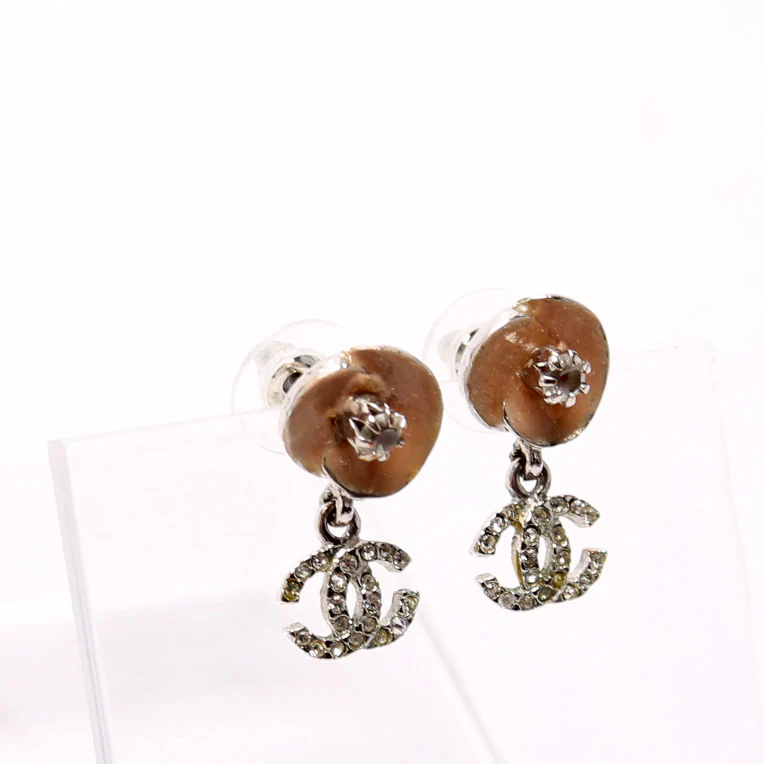 Flower CC Crystal Drop Earrings - Image 2