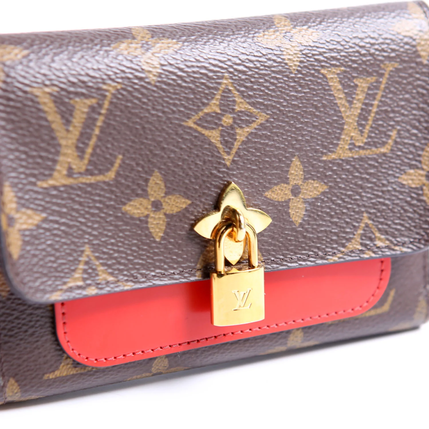 Flower Lock Compact Wallet Monogram Red - Image 10