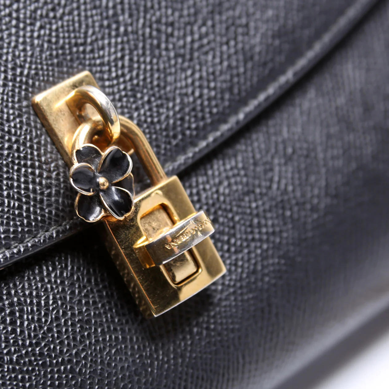 Flower Padlock Crossbody Leather Black - Image 10