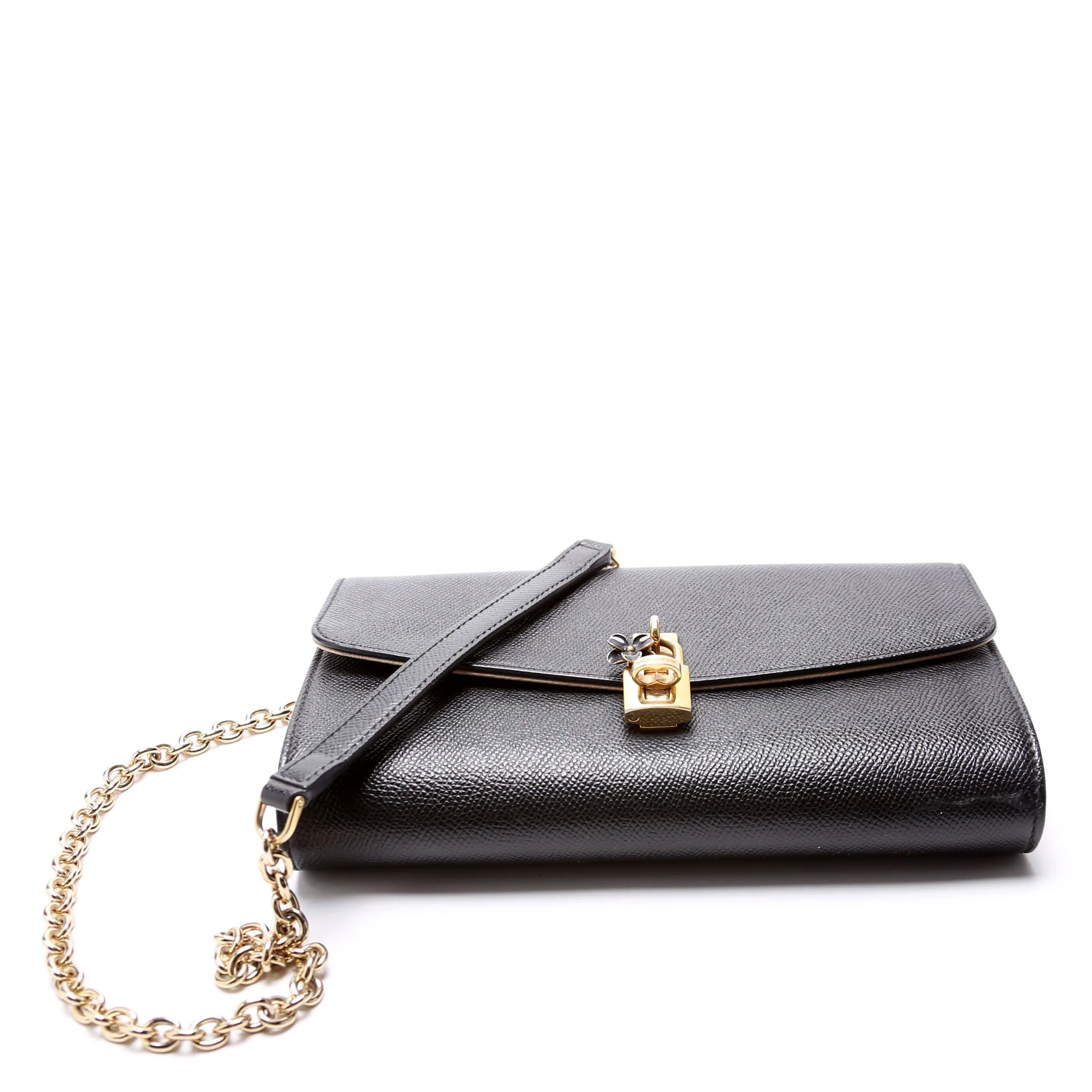 Flower Padlock Crossbody Leather Black - Image 4