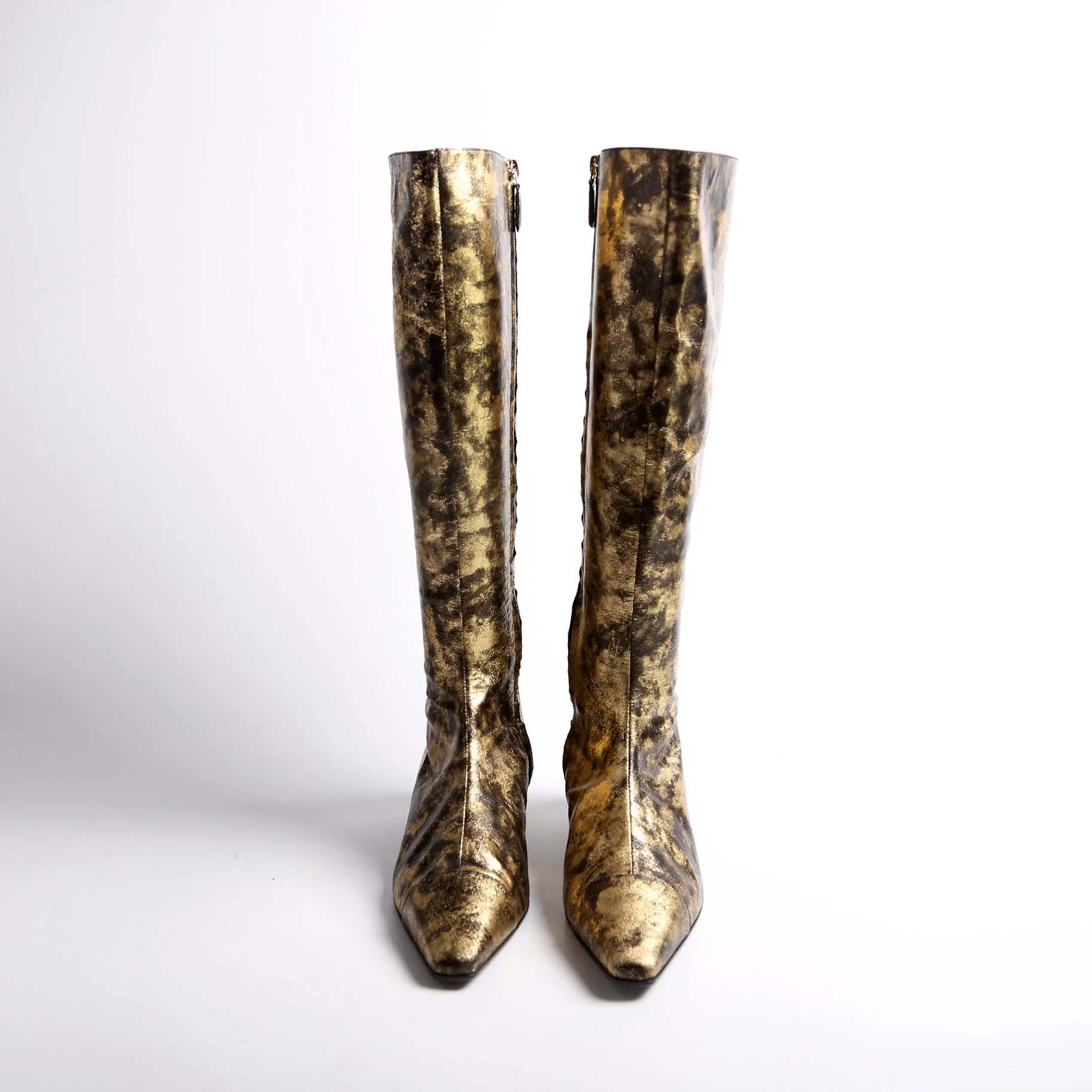 Foiled Leather Tall Boots Size 39 Gold - Image 2