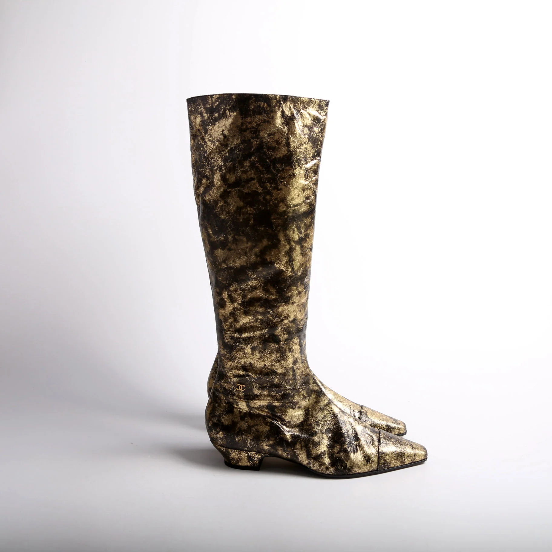 Foiled Leather Tall Boots Size 39 Gold - Image 3