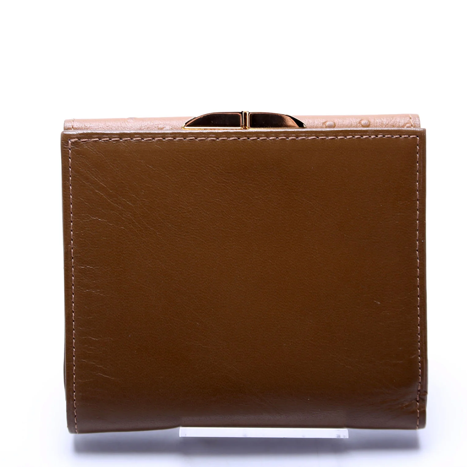French Purse Wallet Ostrich Embossed and Smooth Leather Vintage Green - Image 3