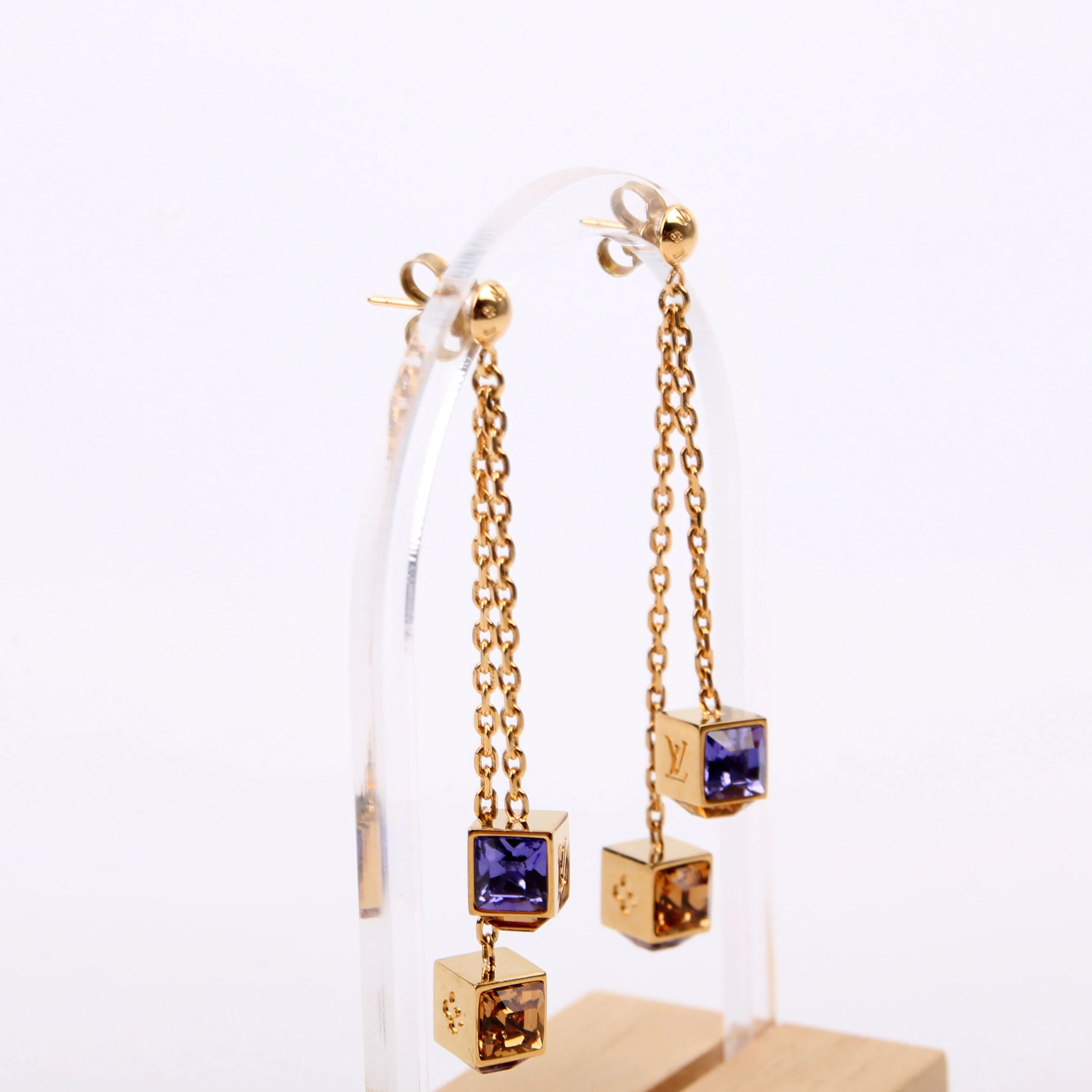 Gamble Swarovski Crystal Drop Earrings Gold/Purple - Image 4