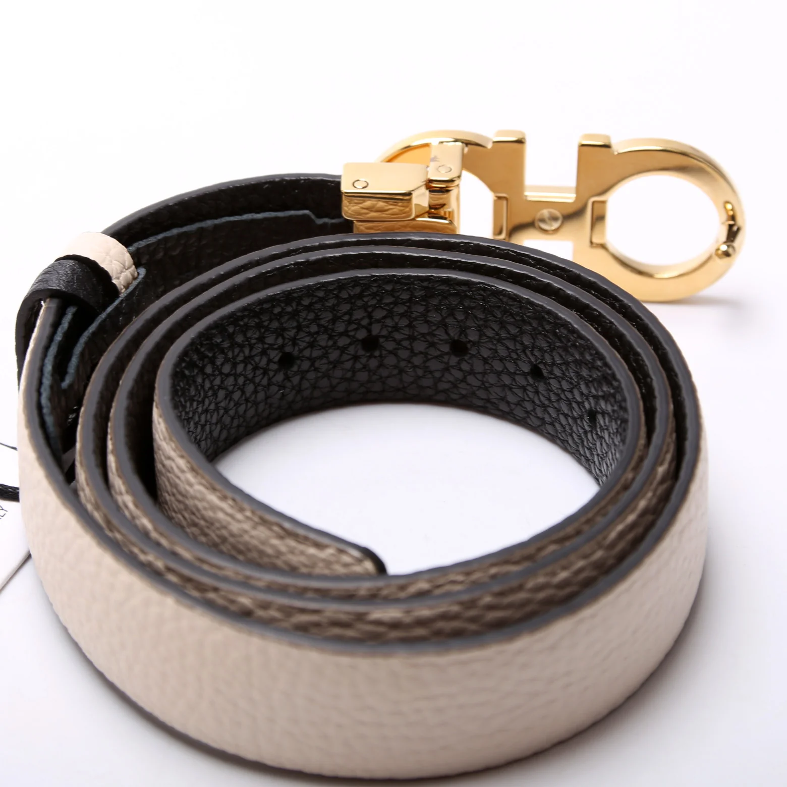 Gancini Buckle Reversible Leather Belt Size 85/34 Beige/Black - Image 3