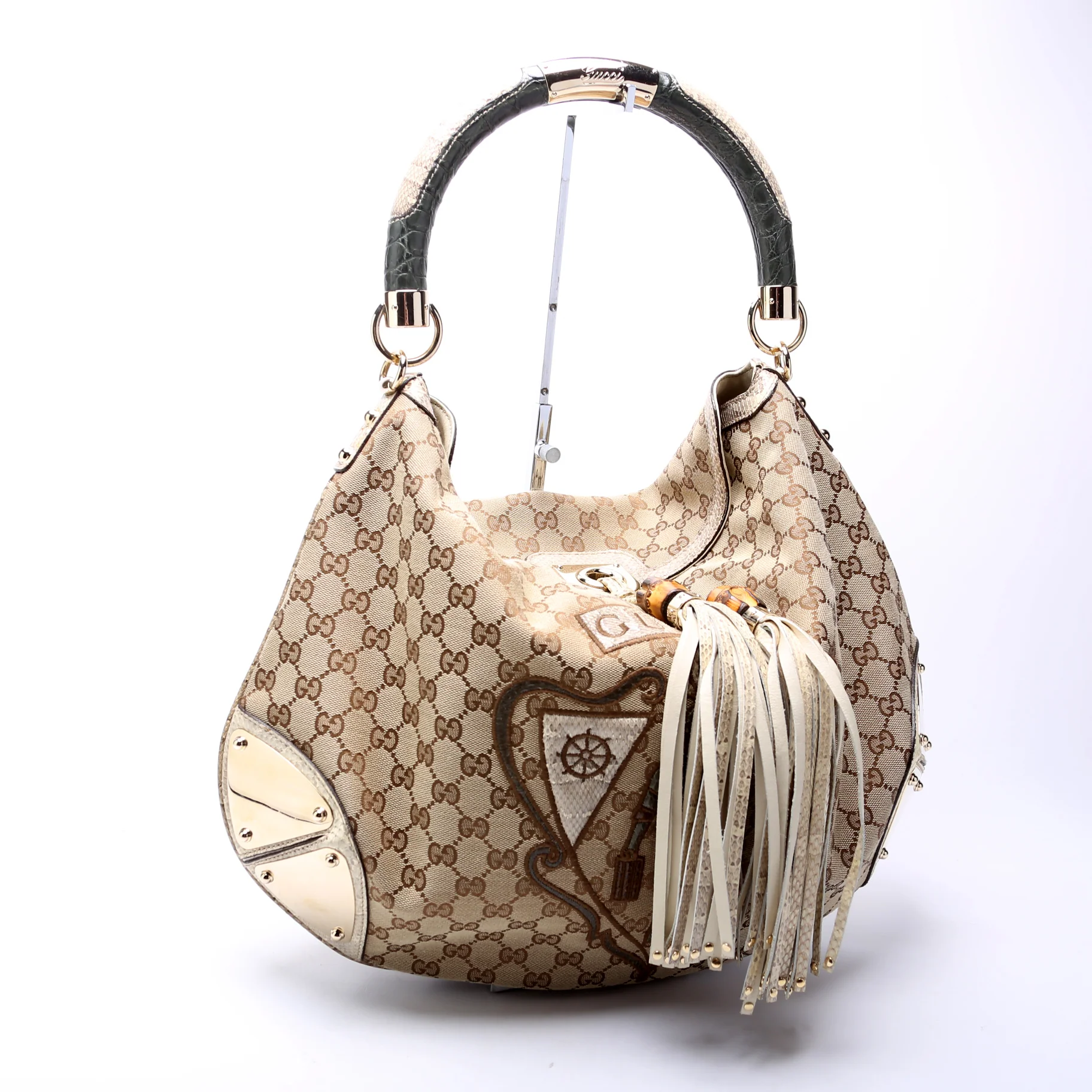 GG Canvas Crest Patchwork Indy Top Handle Hobo 177088 - Image 3