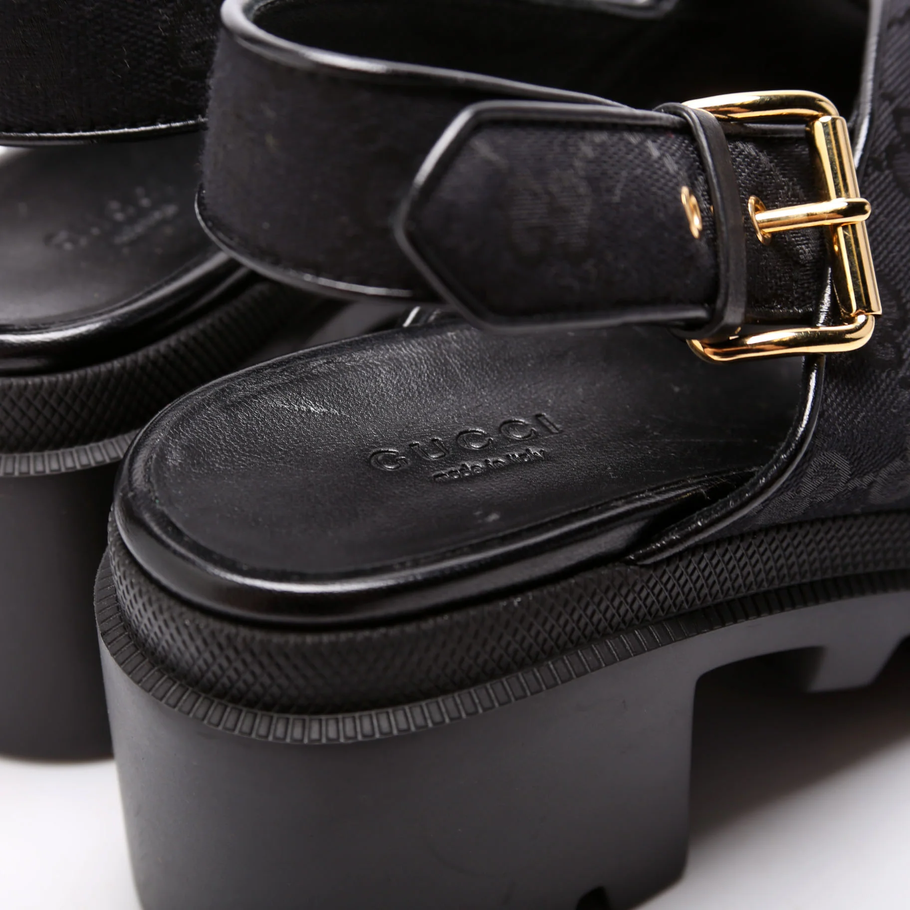 GG Canvas Lug Sole Crossover Sandals Size 39.5 Black - Image 5