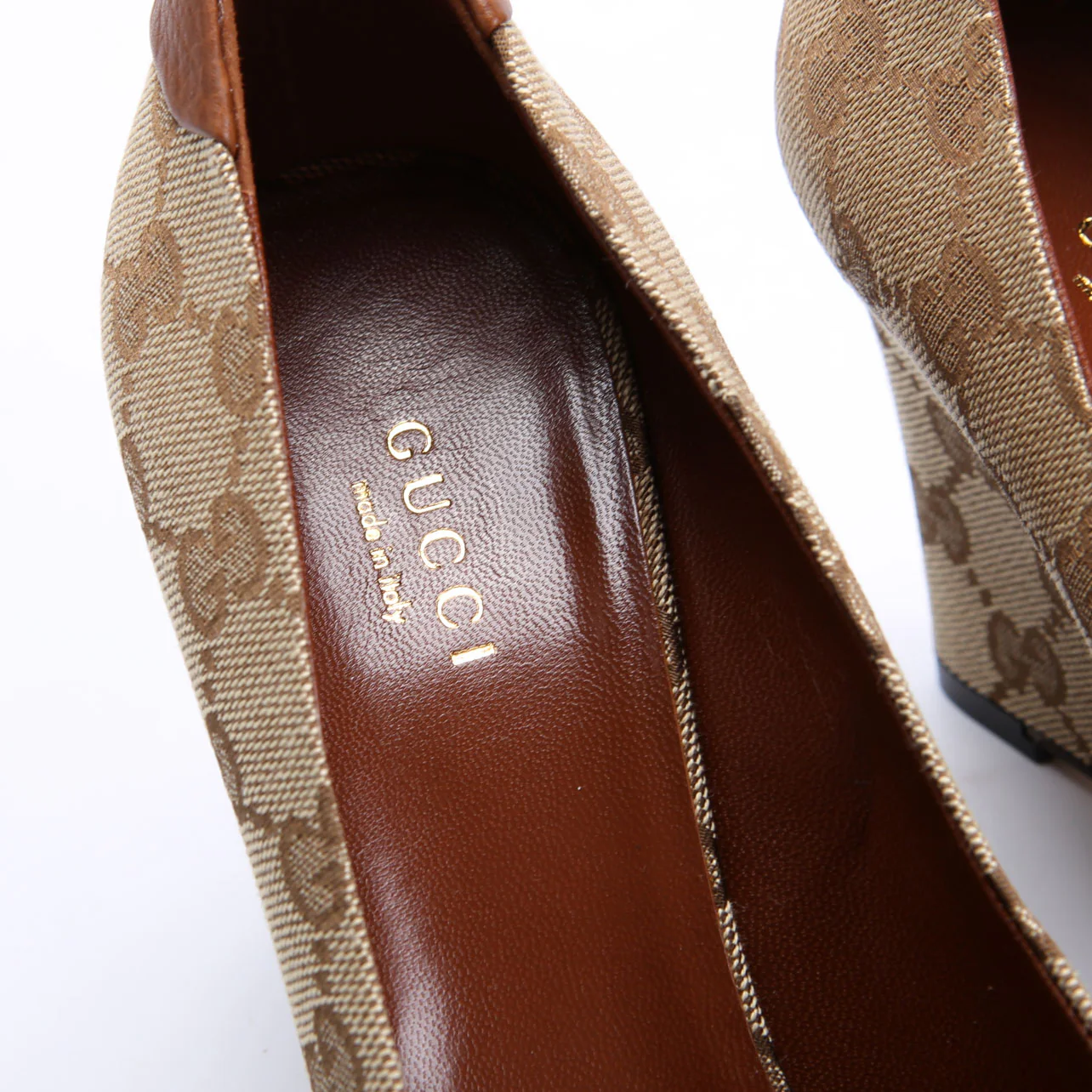 GG Canvas Peep Toe wedges Size 36.5 Brown/Beige - Image 5