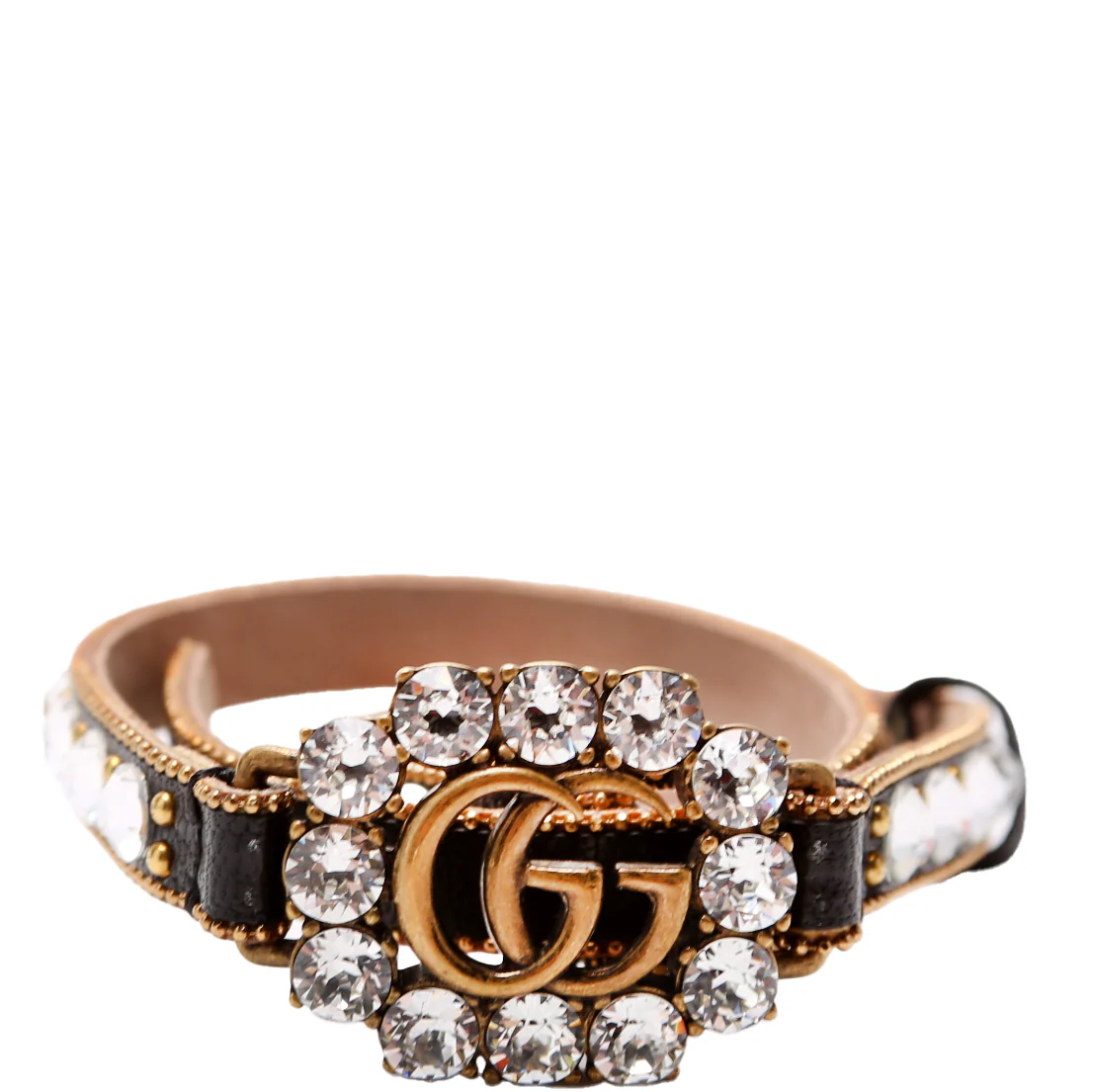 GG Crystal Double Wrap Leather Bracelet Black