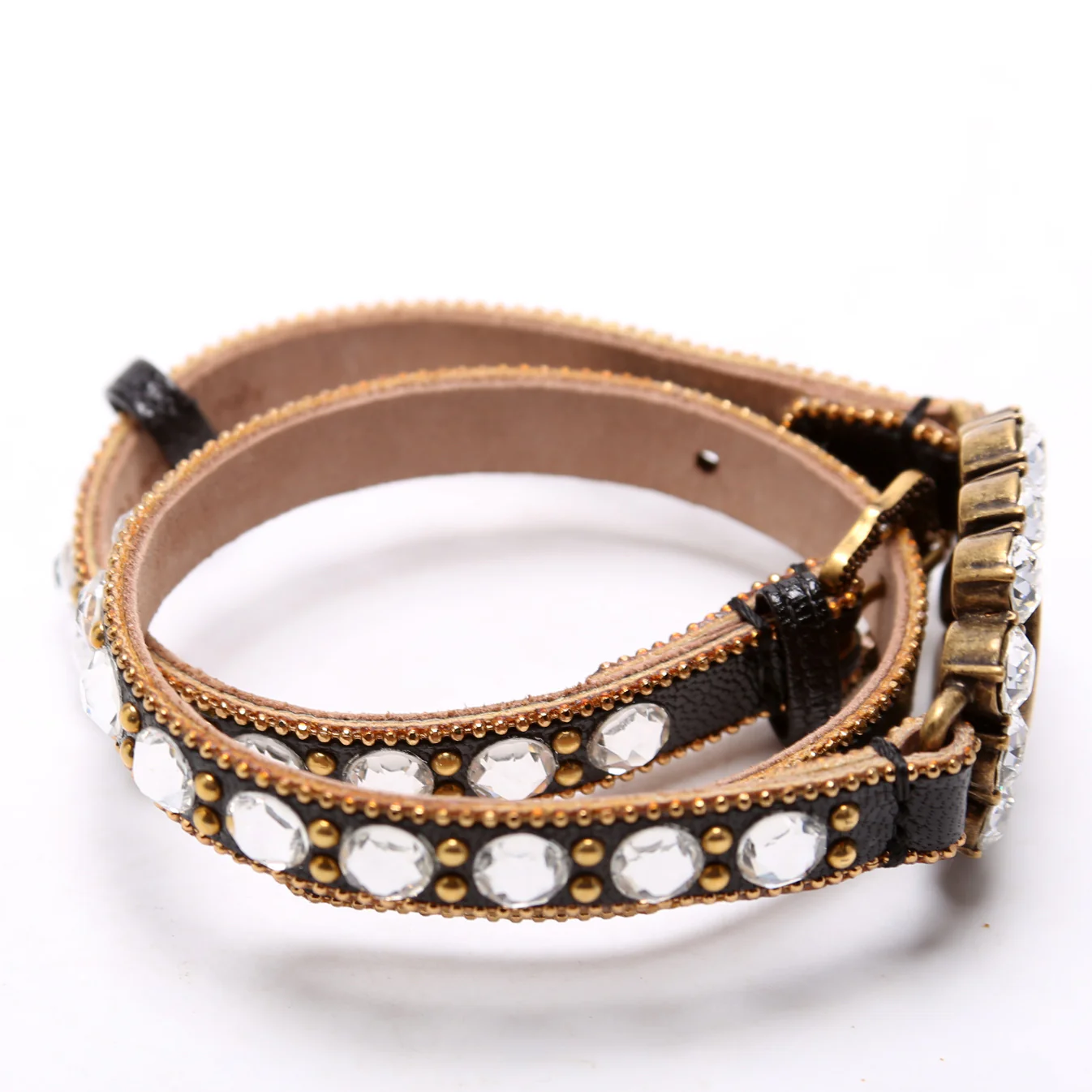 GG Crystal Double Wrap Leather Bracelet Black - Image 4
