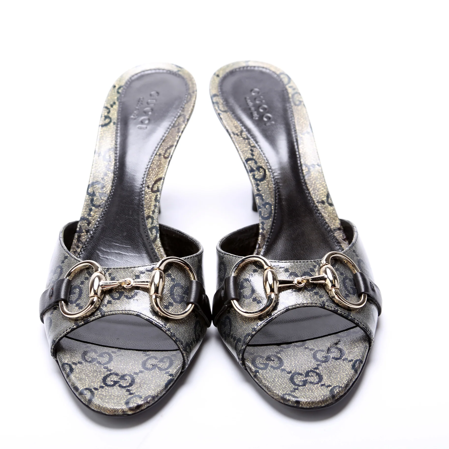 GG Crystal Horsebit Mules Size 7 Gold/Black - Image 2