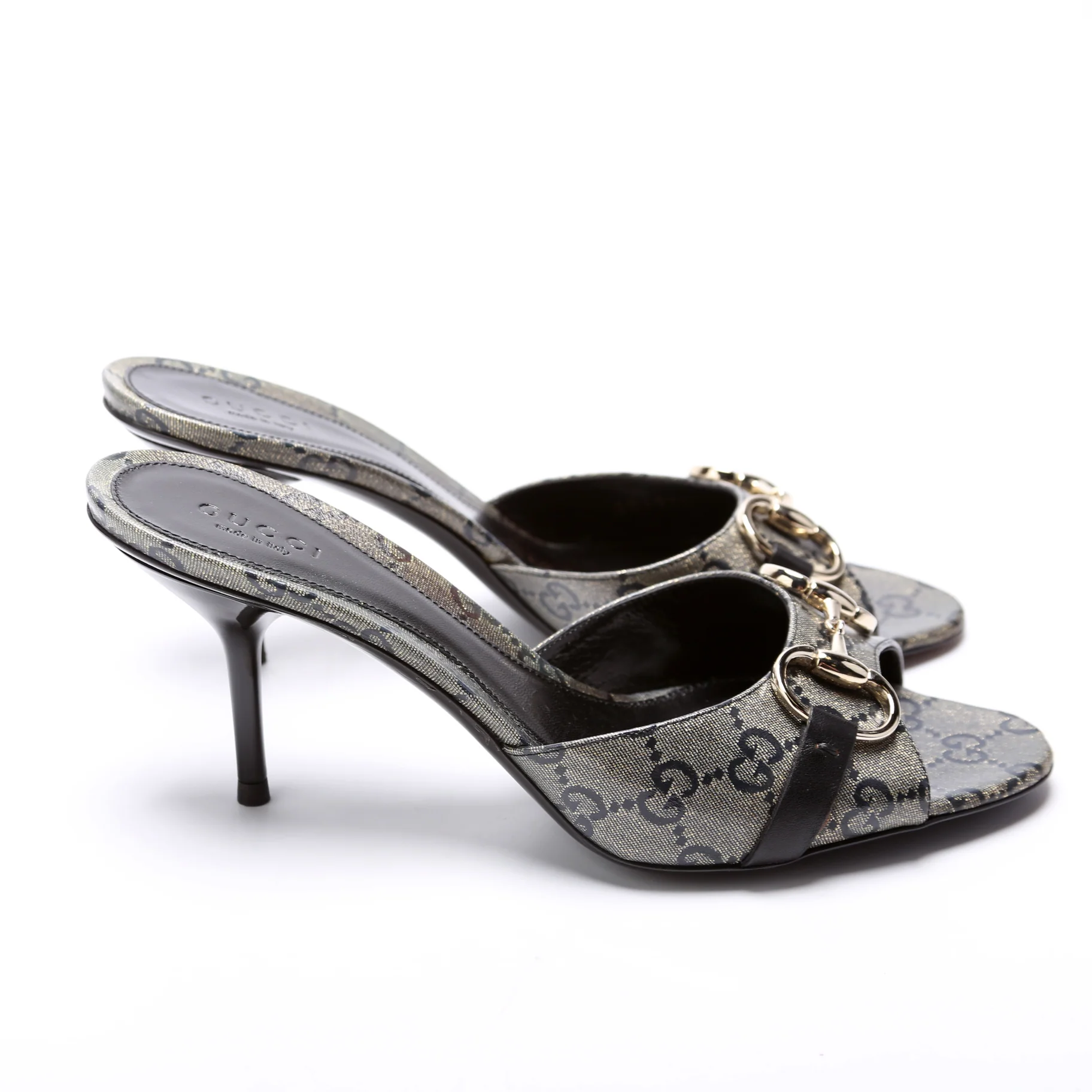 GG Crystal Horsebit Mules Size 7 Gold/Black - Image 3