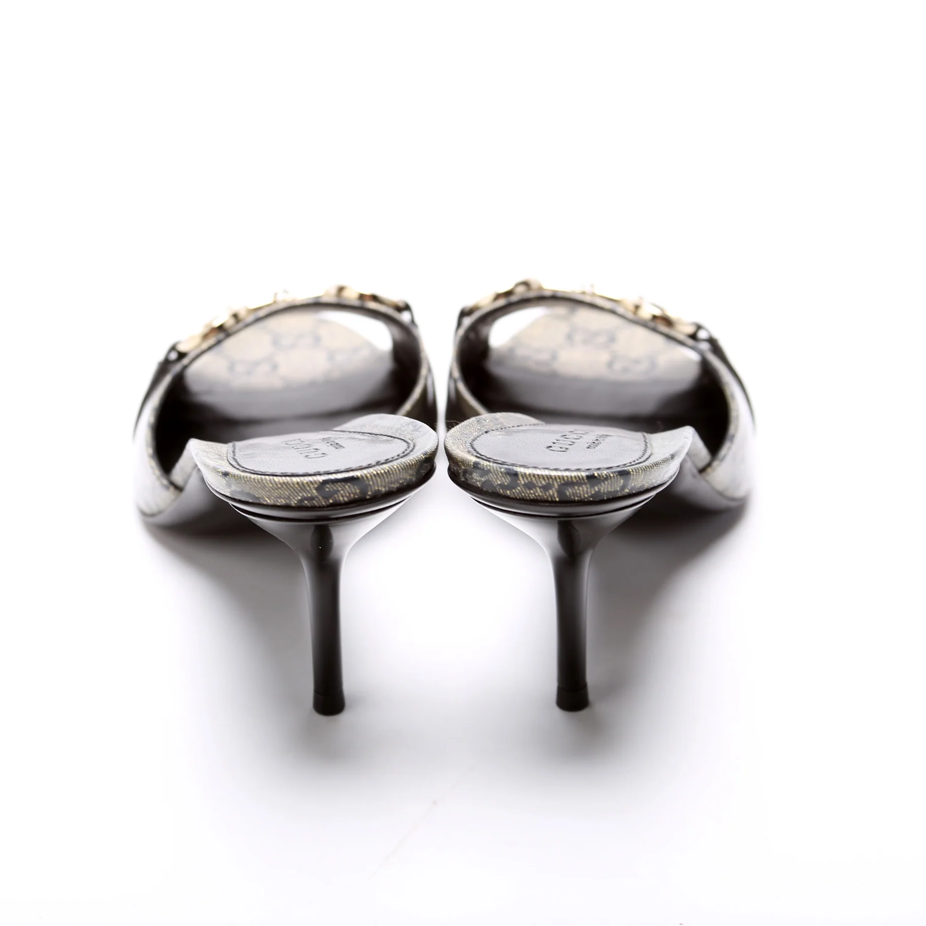 GG Crystal Horsebit Mules Size 7 Gold/Black - Image 4