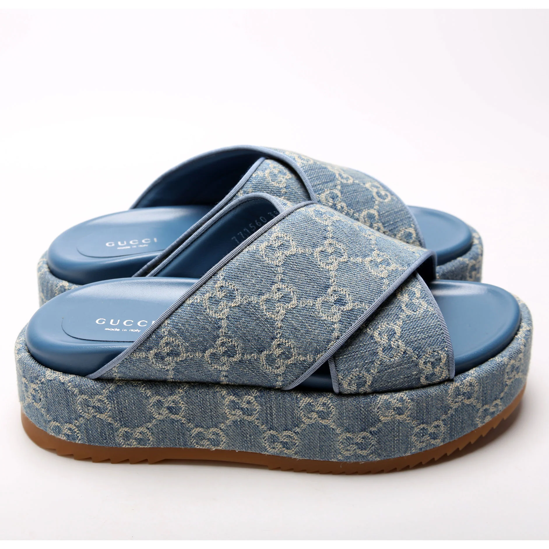 GG Denim CrissCross Platform Sandal Size 38 - Image 3