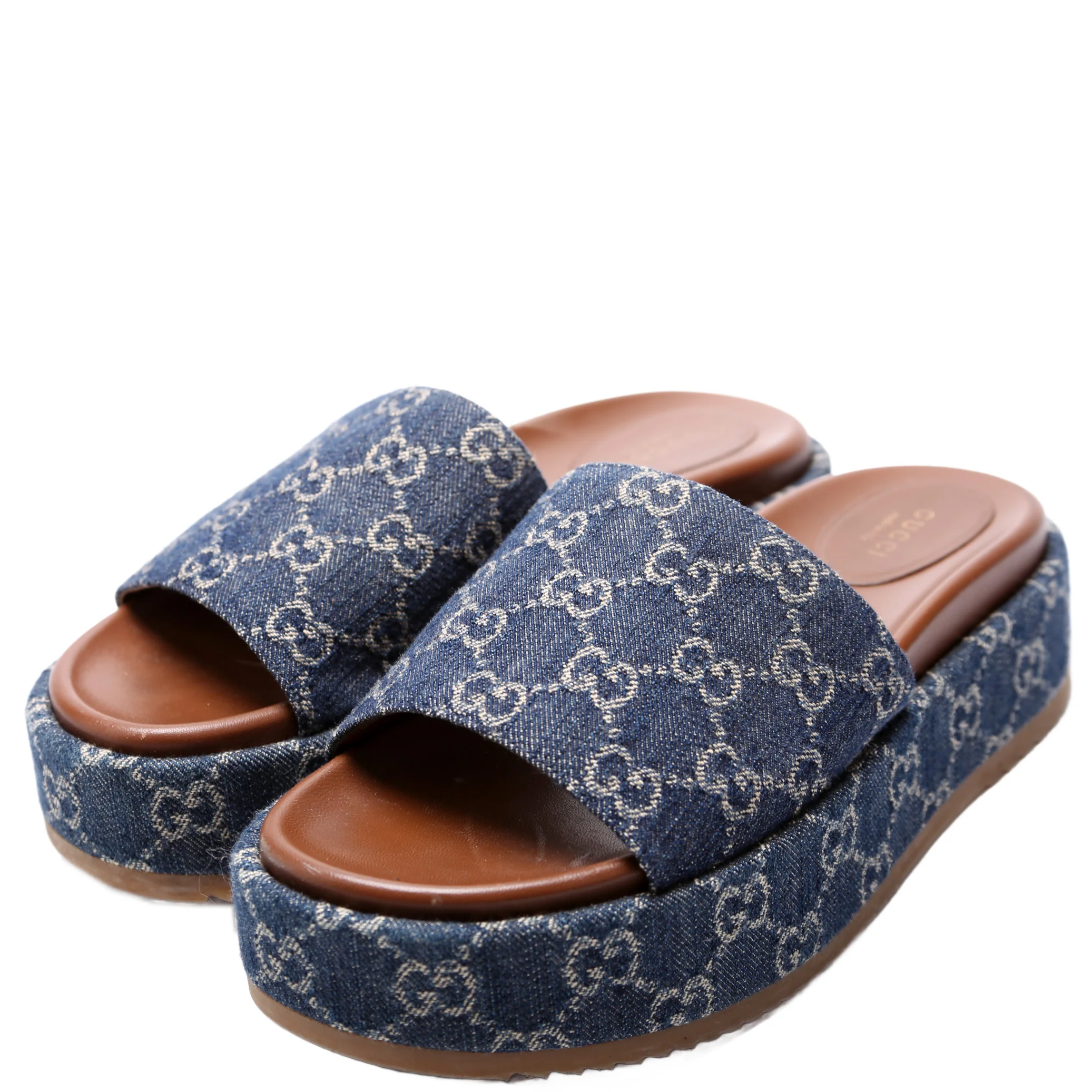 GG Denim Platform Slides Size 39