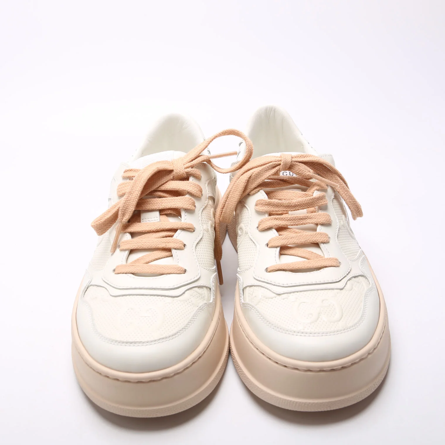 GG Embossed Leather Sneakers Size 38 White/Peach - Image 2