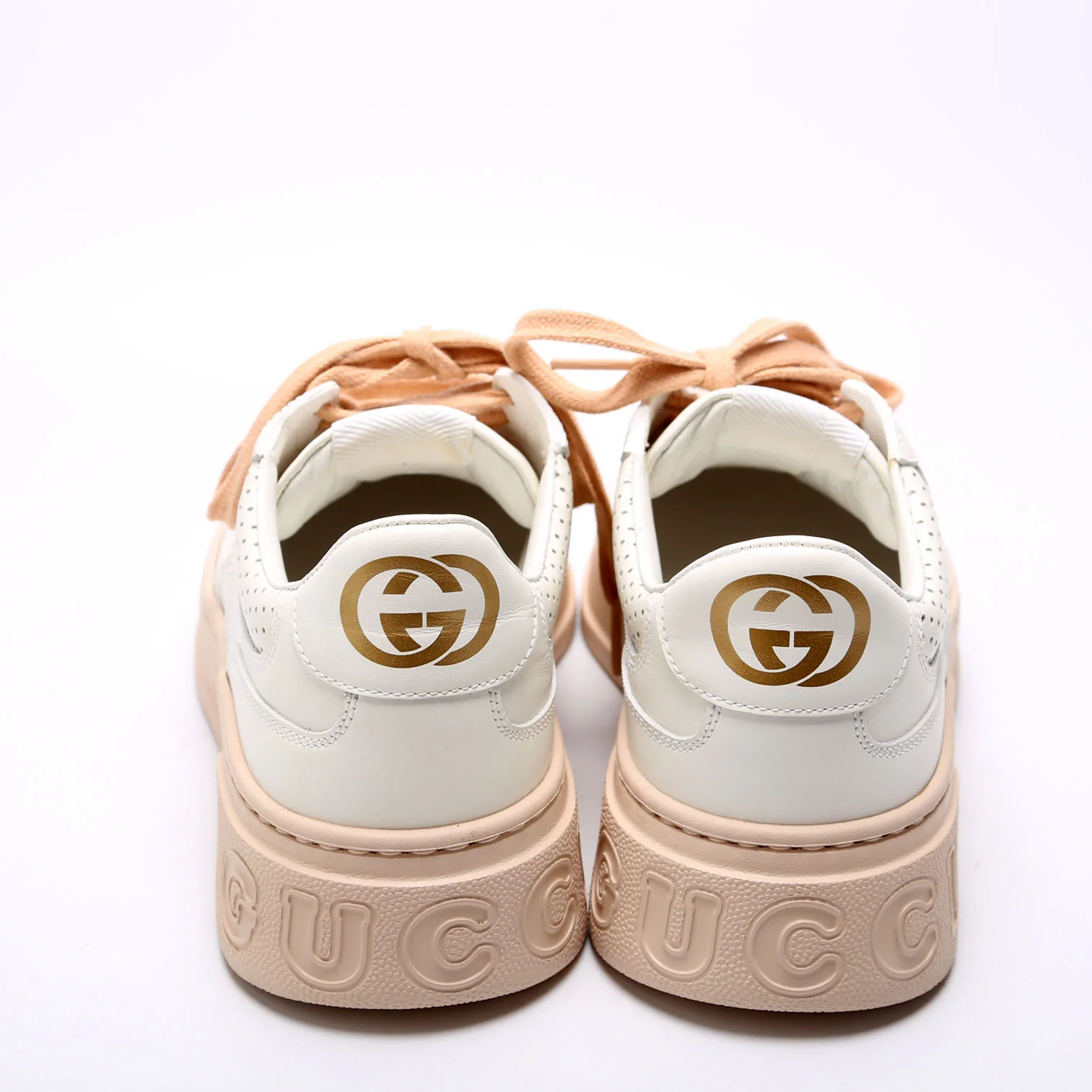 GG Embossed Leather Sneakers Size 38 White/Peach - Image 4