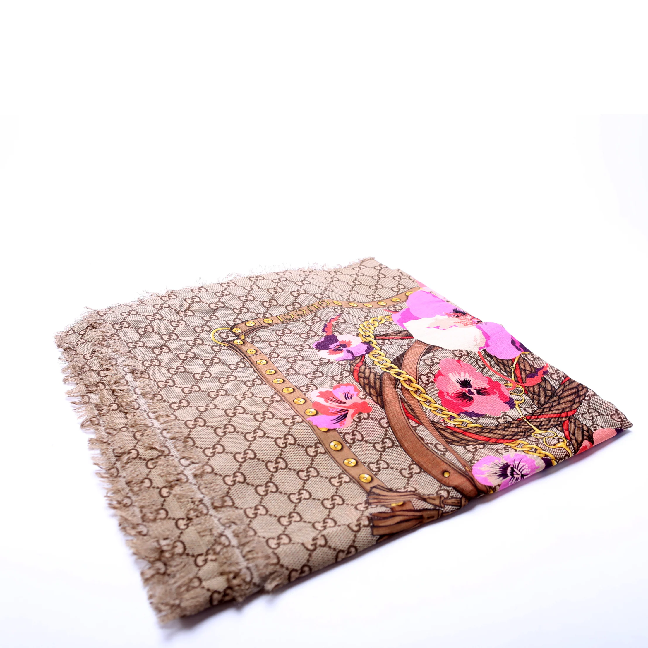 GG Jacquard Big Panshie Wool Scarf Tan - Image 2