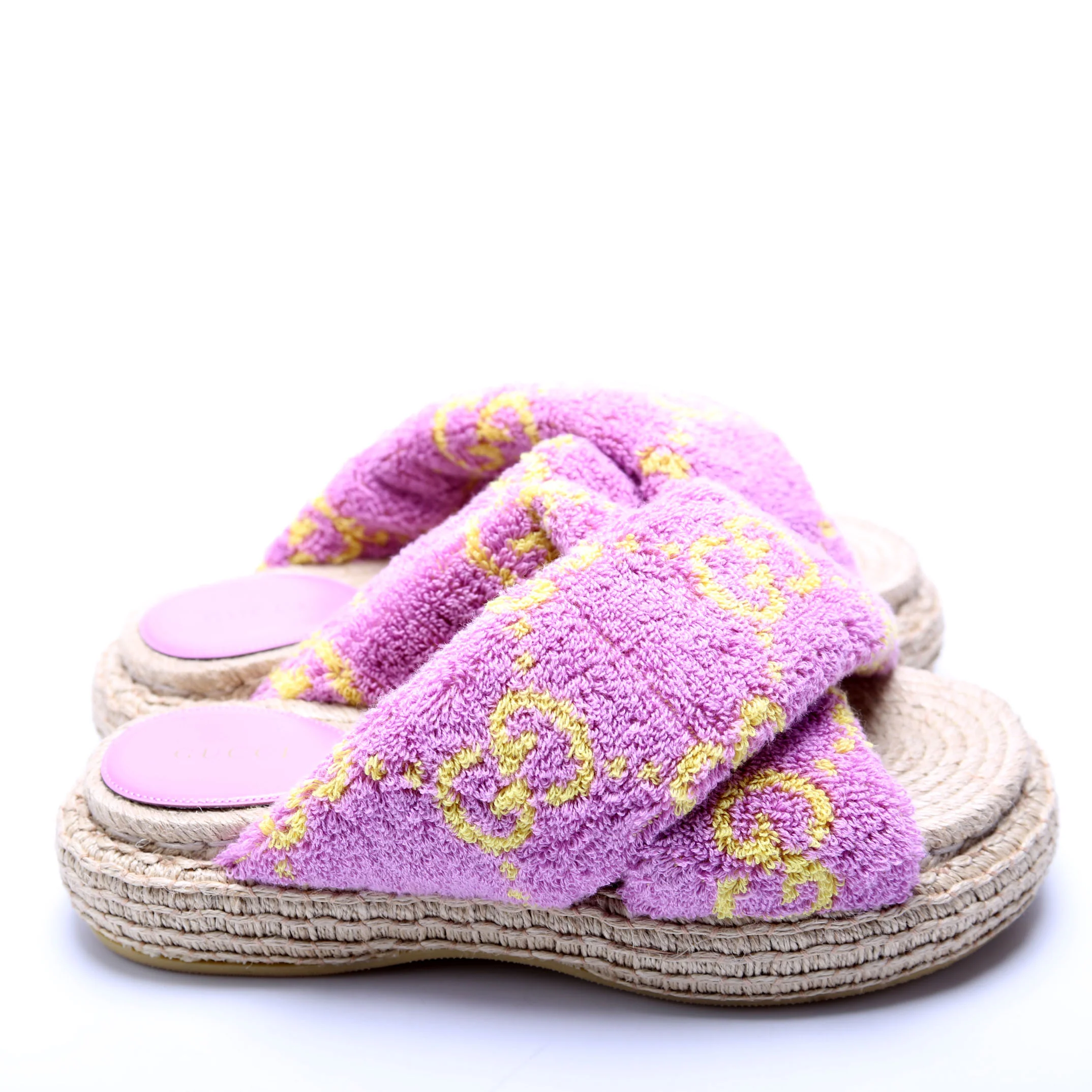 GG Jacquard Terry Cloth Espadrille Sandals Size 38 Purple - Image 3