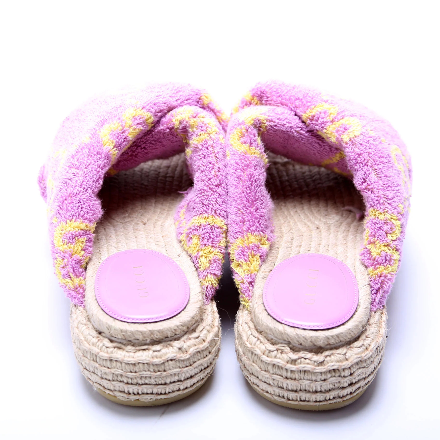 GG Jacquard Terry Cloth Espadrille Sandals Size 38 Purple - Image 4