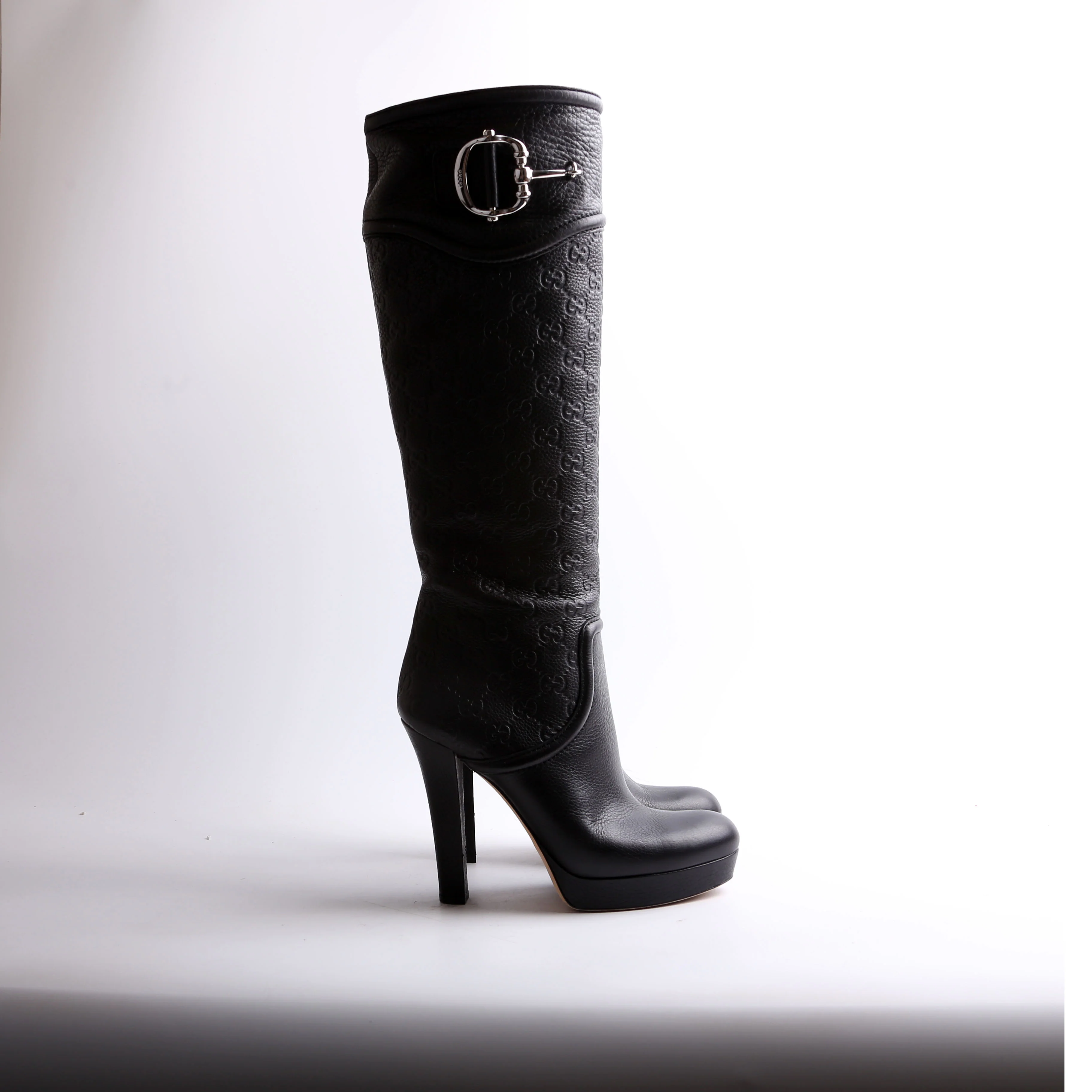 GG Leather Horsebit Over Knee Boots Size 39 - Image 5