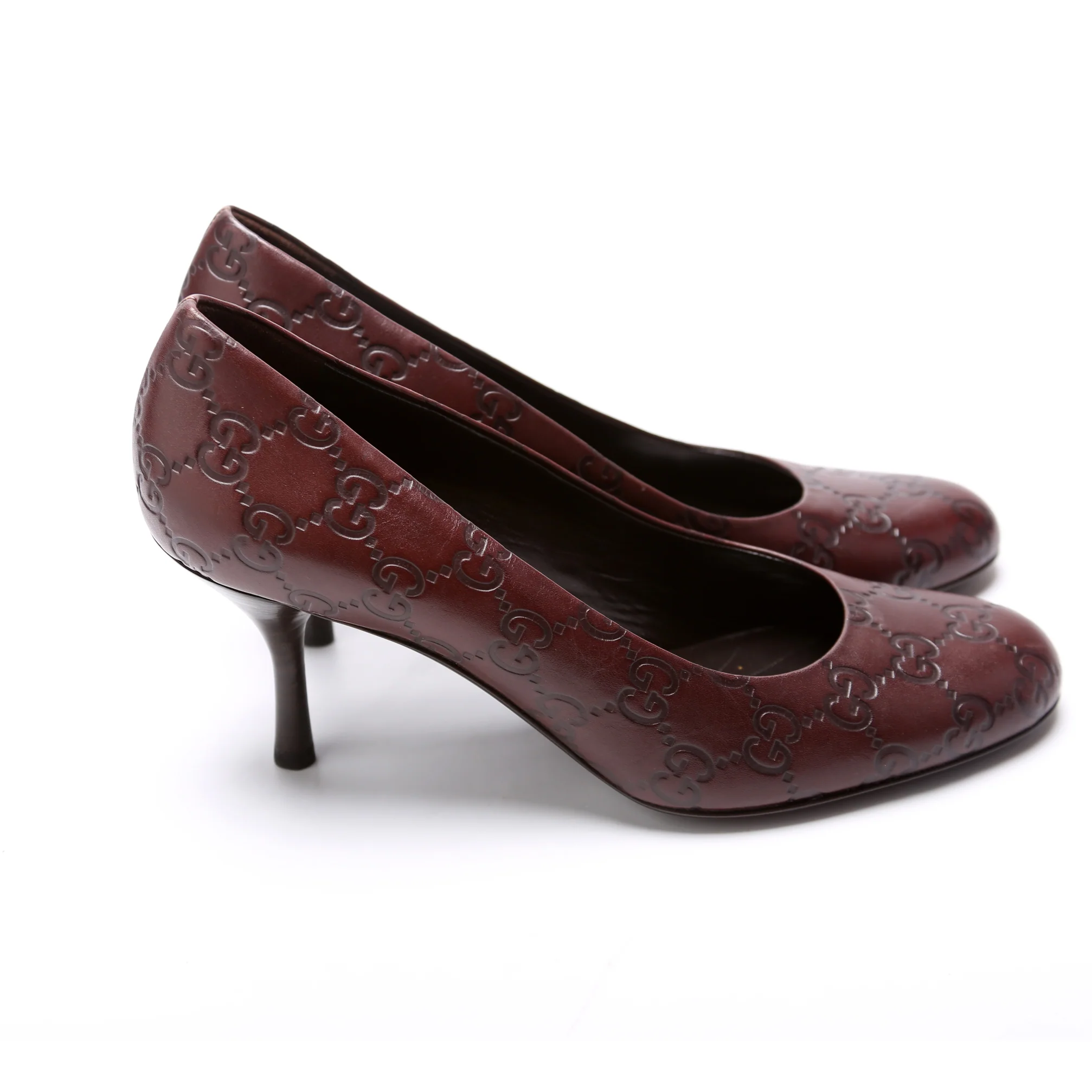 GG Leather Round Toe Pumps Size 36 Burgundy - Image 3