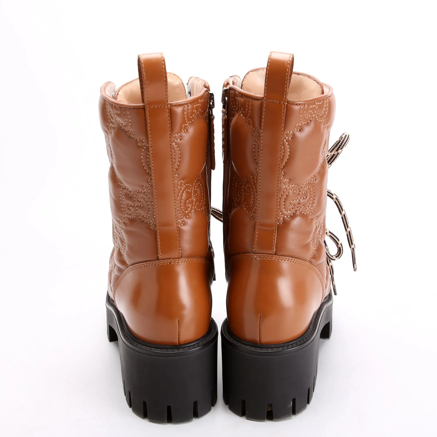 GG Matelasse Lace Up Boots Size 37 Brown - Image 4