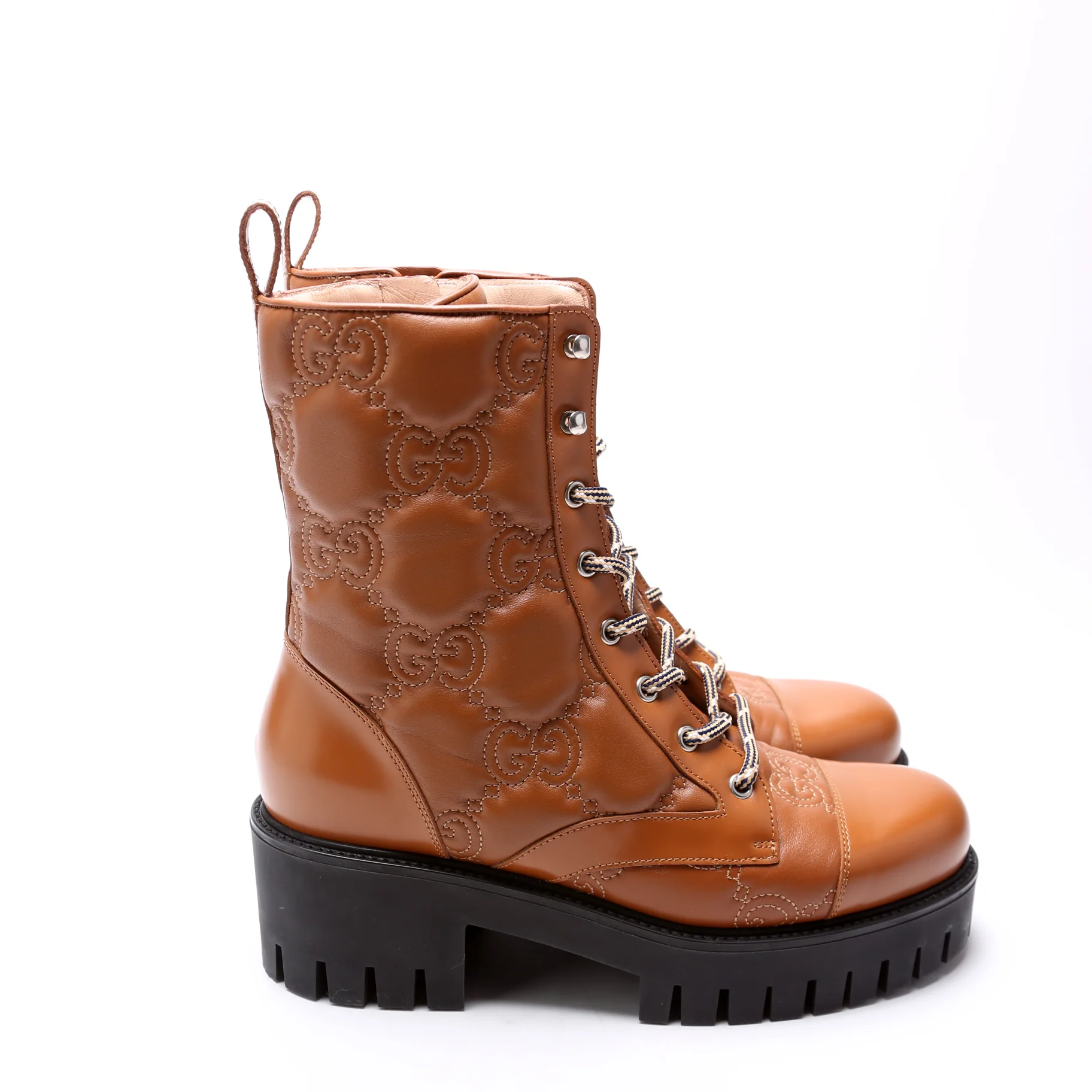 GG Matelasse Lace Up Boots Size 40.5 Brown - Image 2