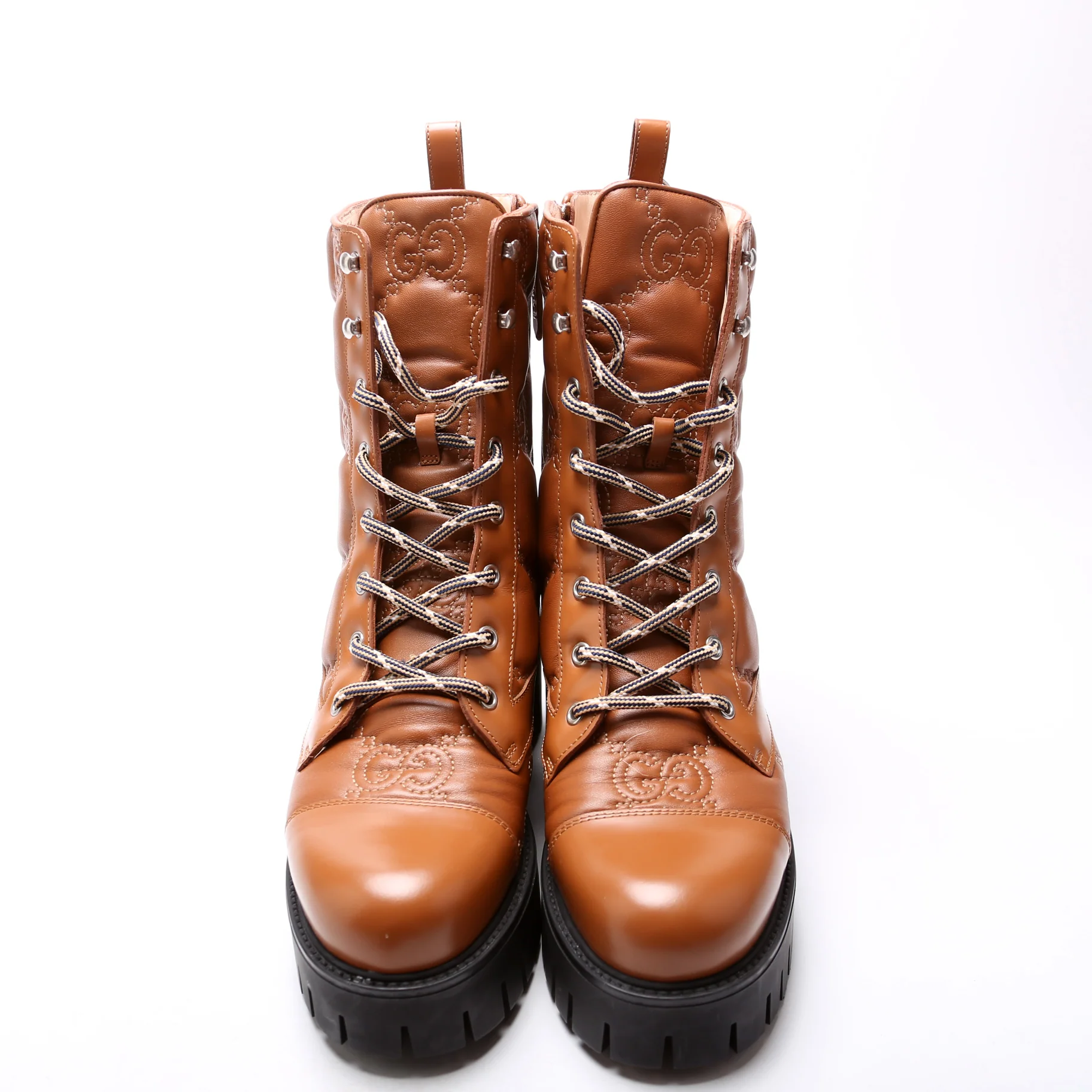 GG Matelasse Lace Up Boots Size 40.5 Brown - Image 3
