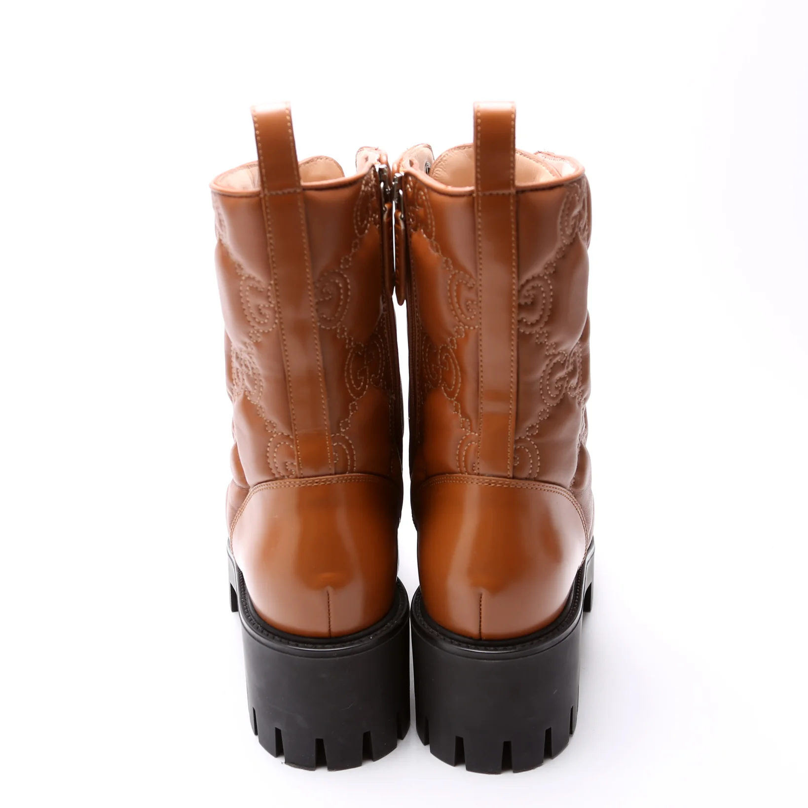 GG Matelasse Lace Up Boots Size 40.5 Brown - Image 4